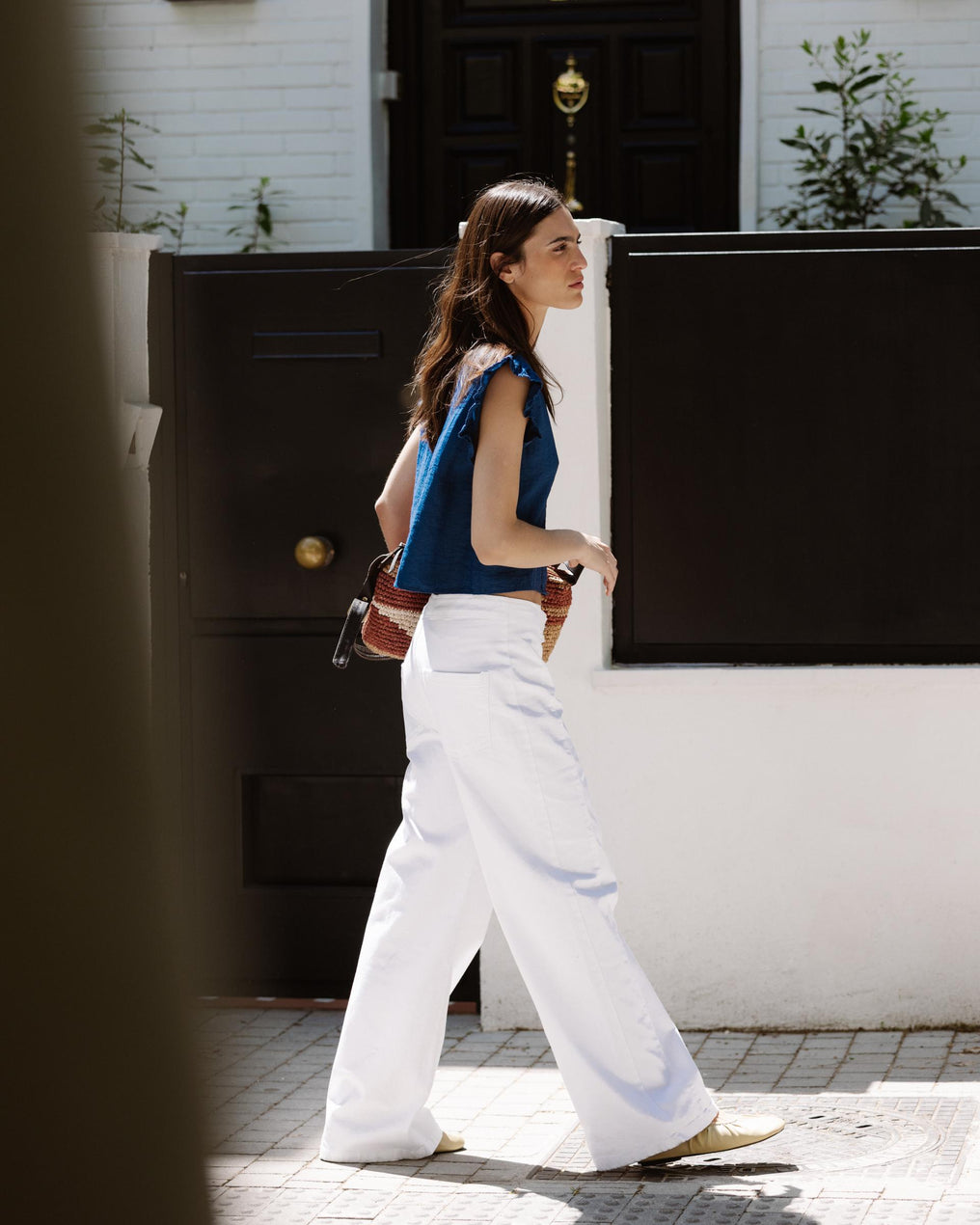 Jeans Cós Peça Botões Branco