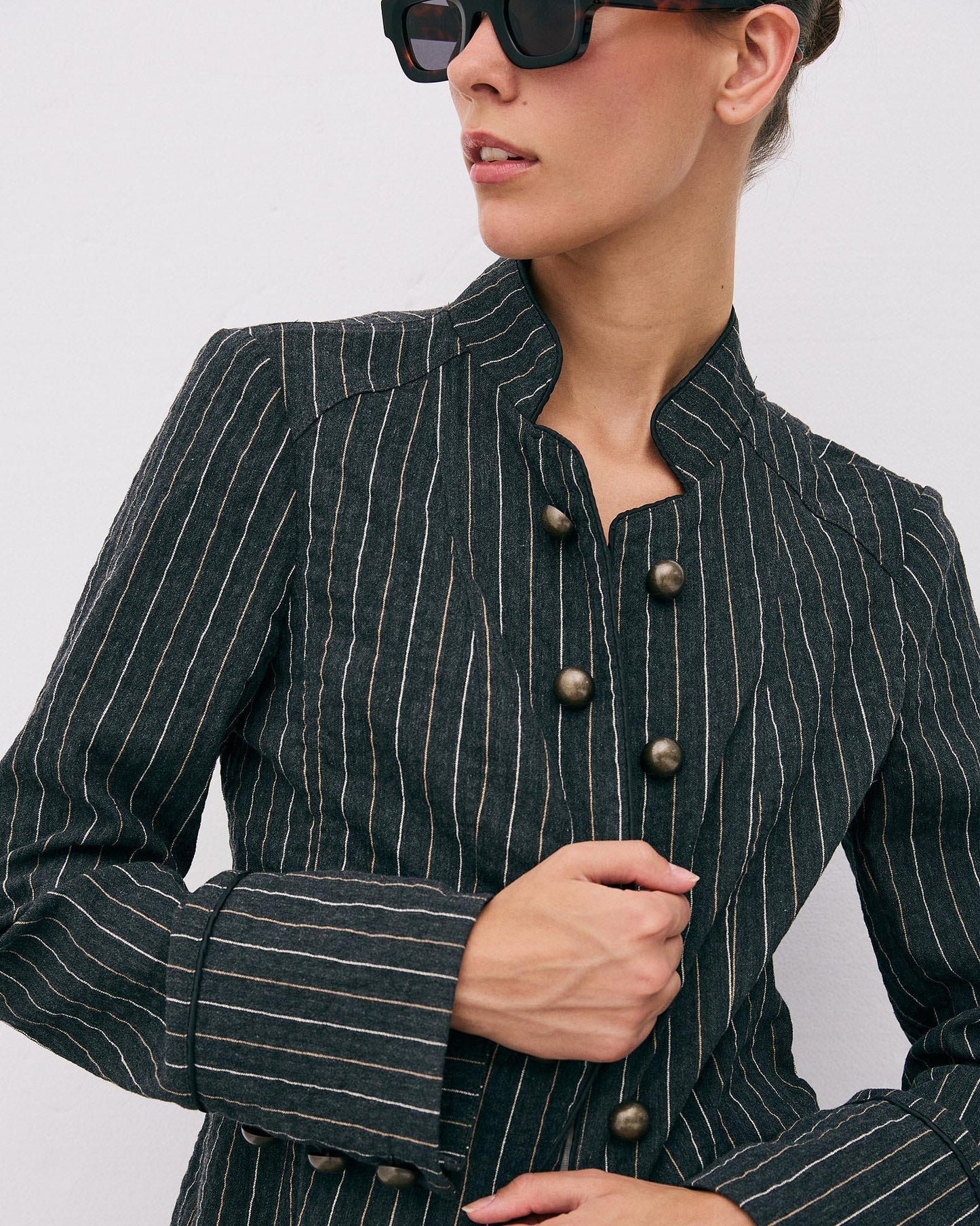 Chaqueta Rayas Botones Antracita