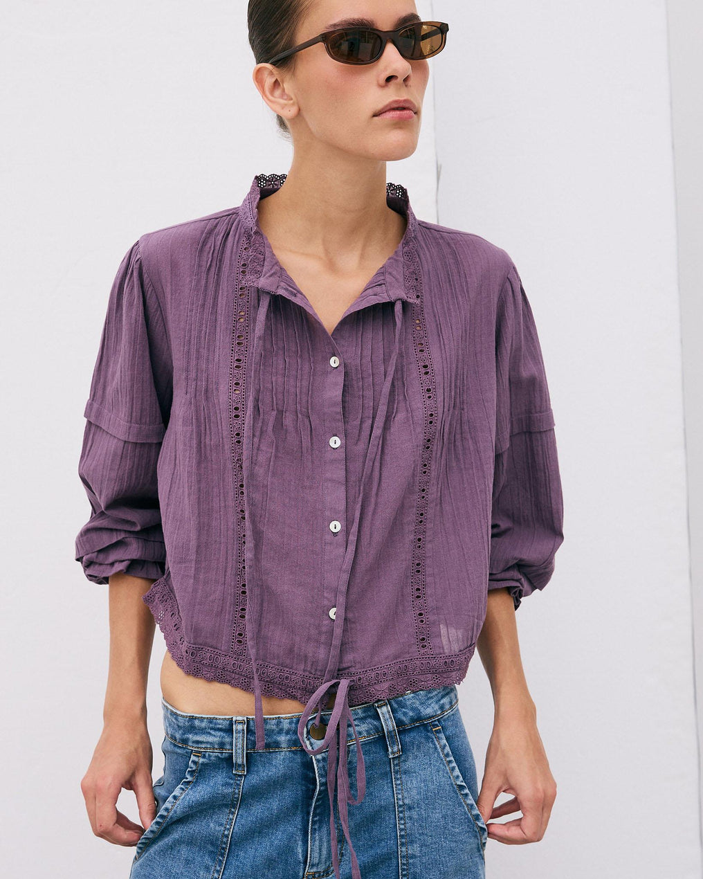 Purple Lace Bow Blouse
