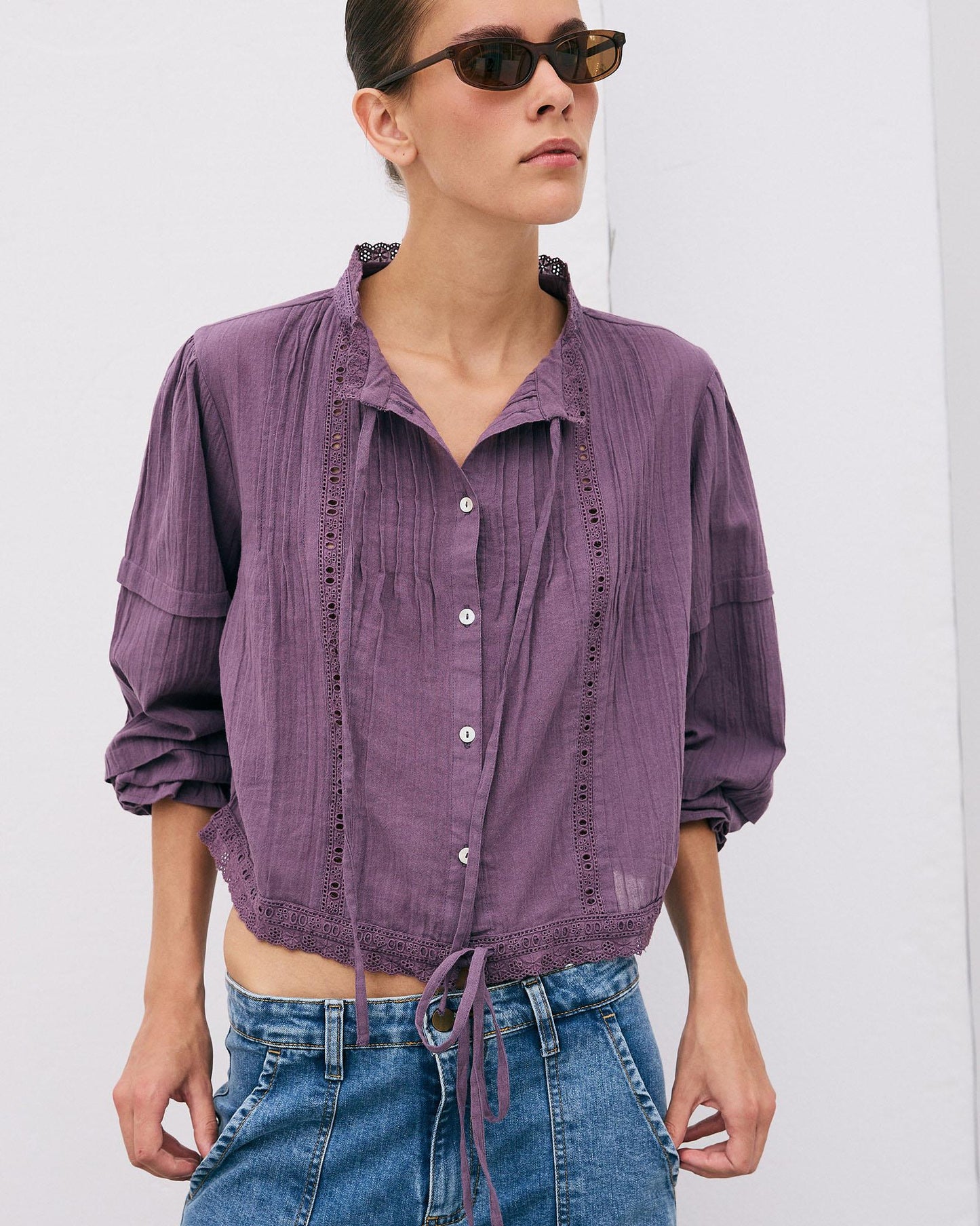 Purple Lace Bow Blouse