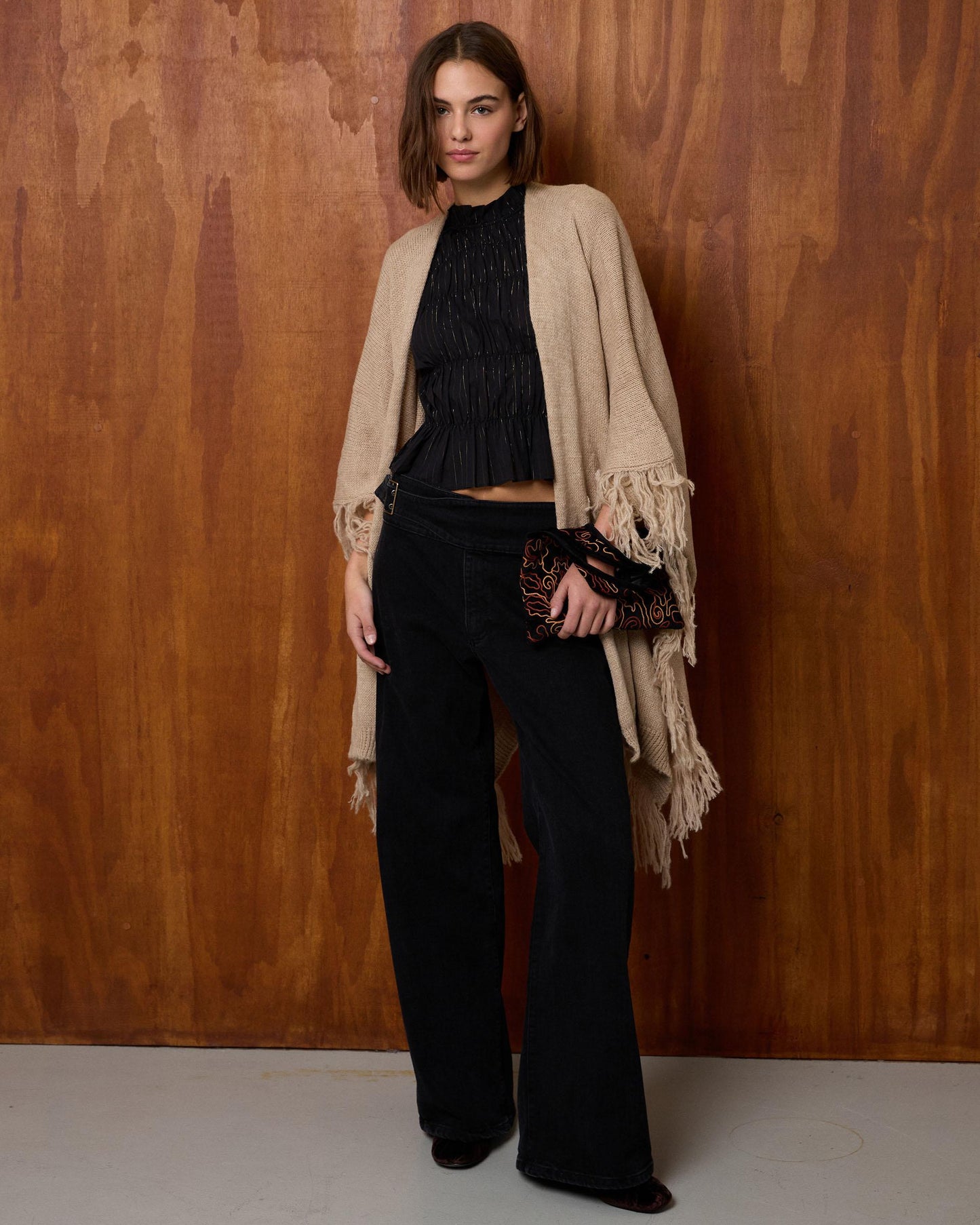 Beige Fringed Poncho