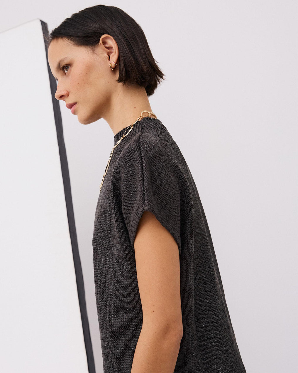 Chaleco Cuello Redondo Lurex Antracita