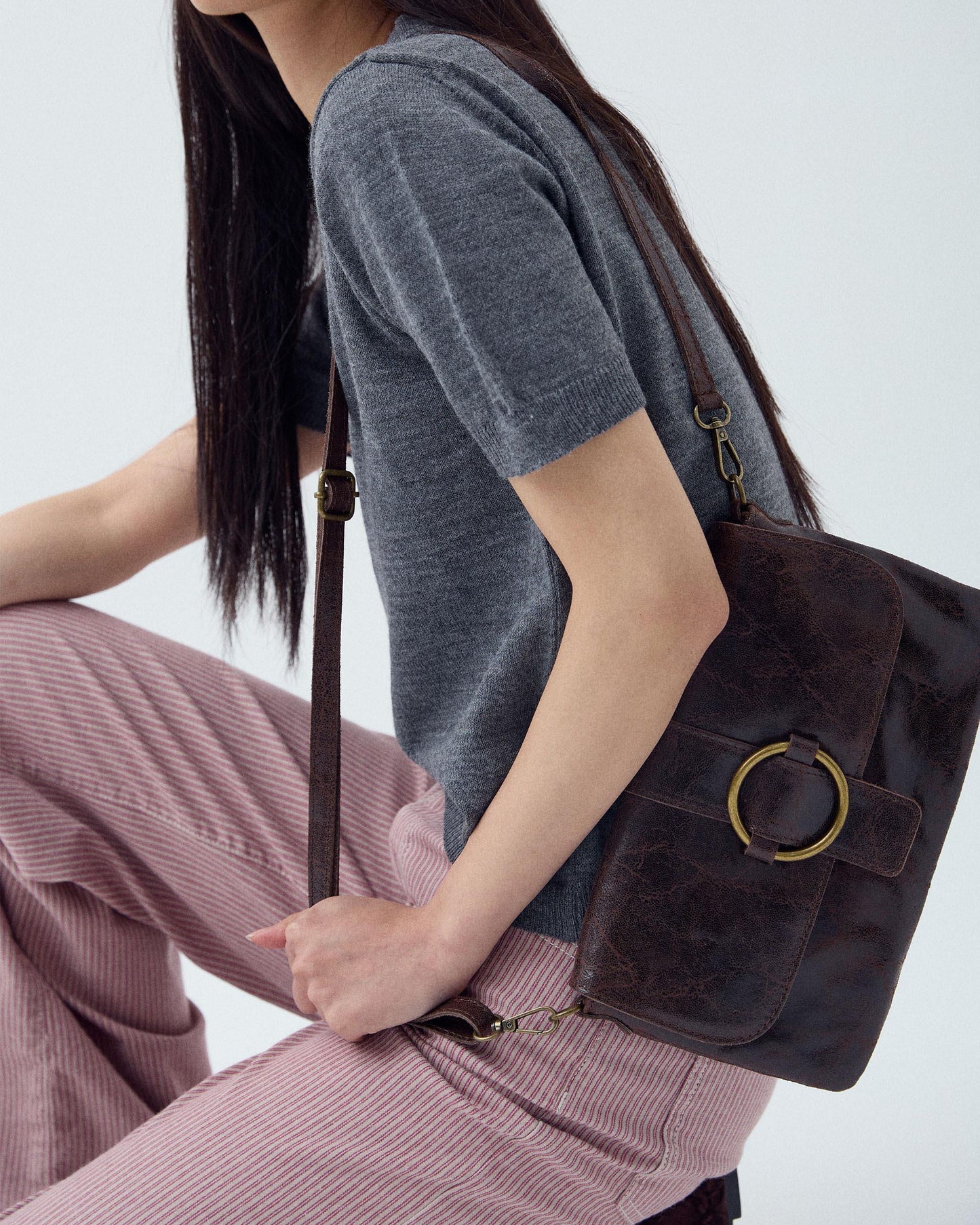 Small Brown Buckle Handbag