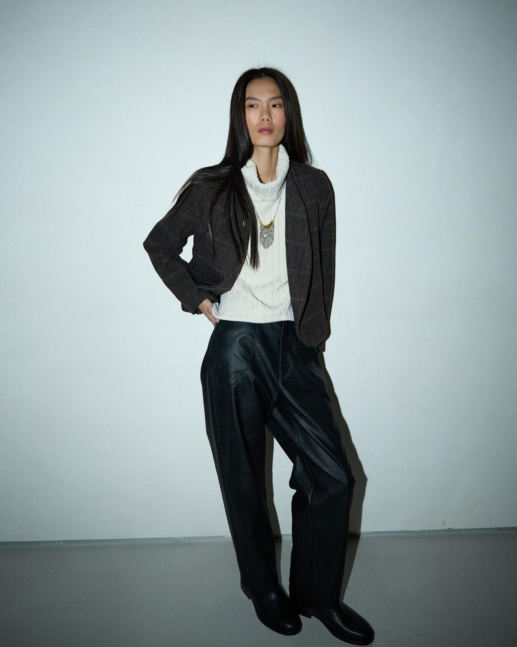 Abrigo Botones Anillas Mezcla Lana Marrón