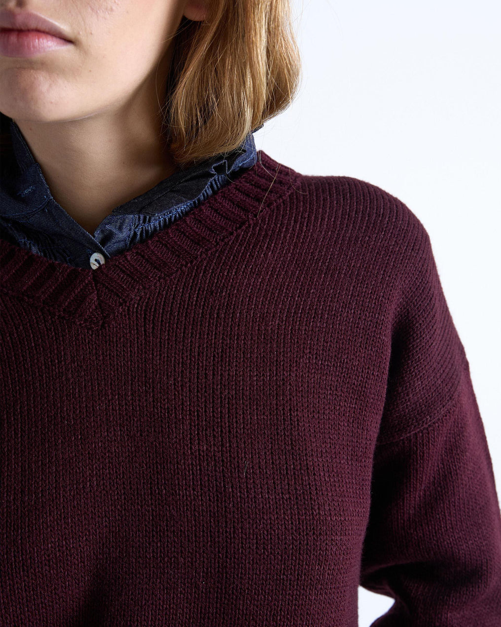 Burgundy Ribbed V-Neck Sweater