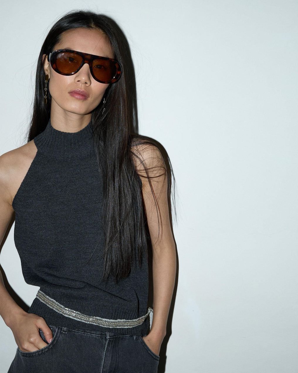 Anthracite Knit Halter Top