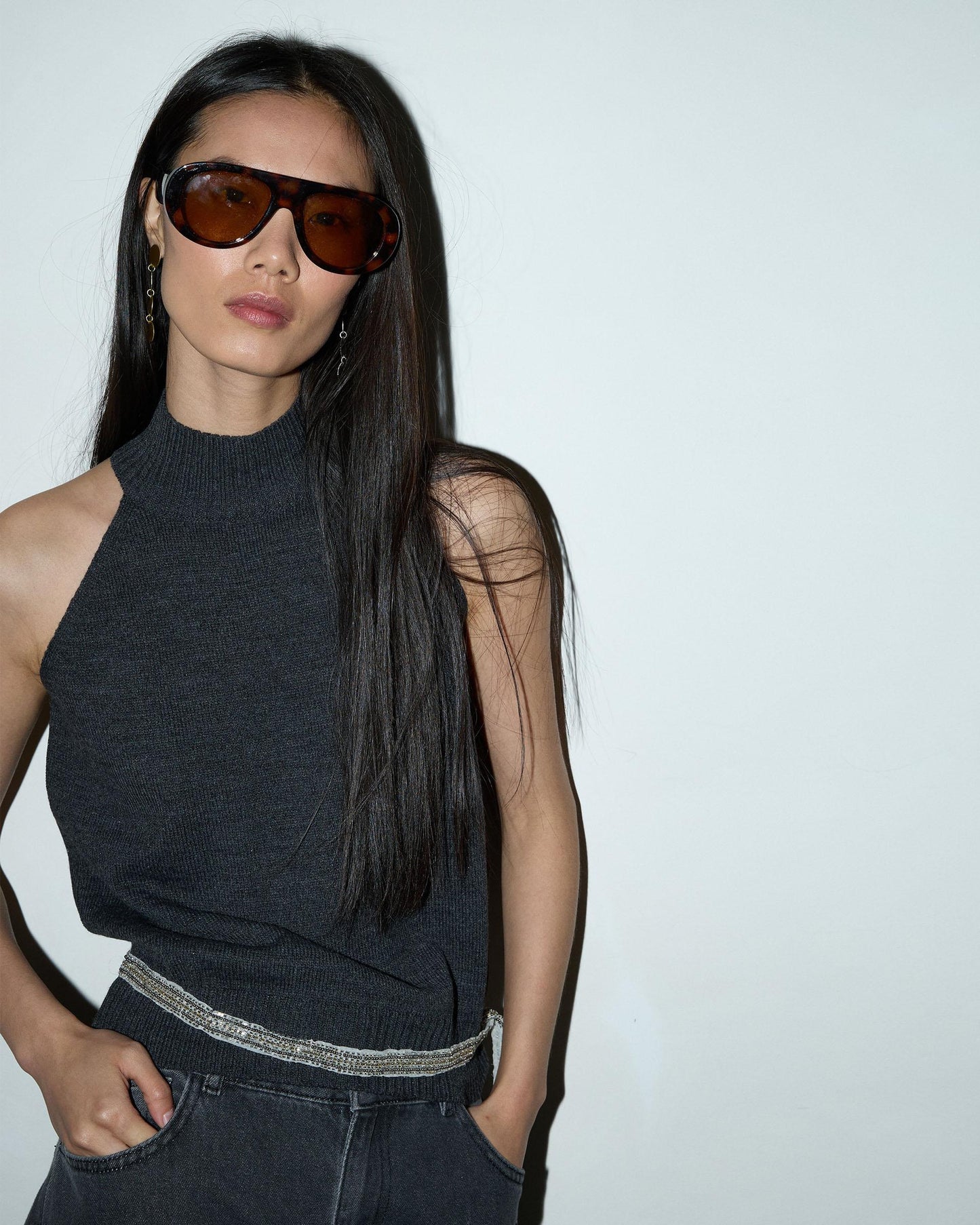 Anthracite Knit Halter Top