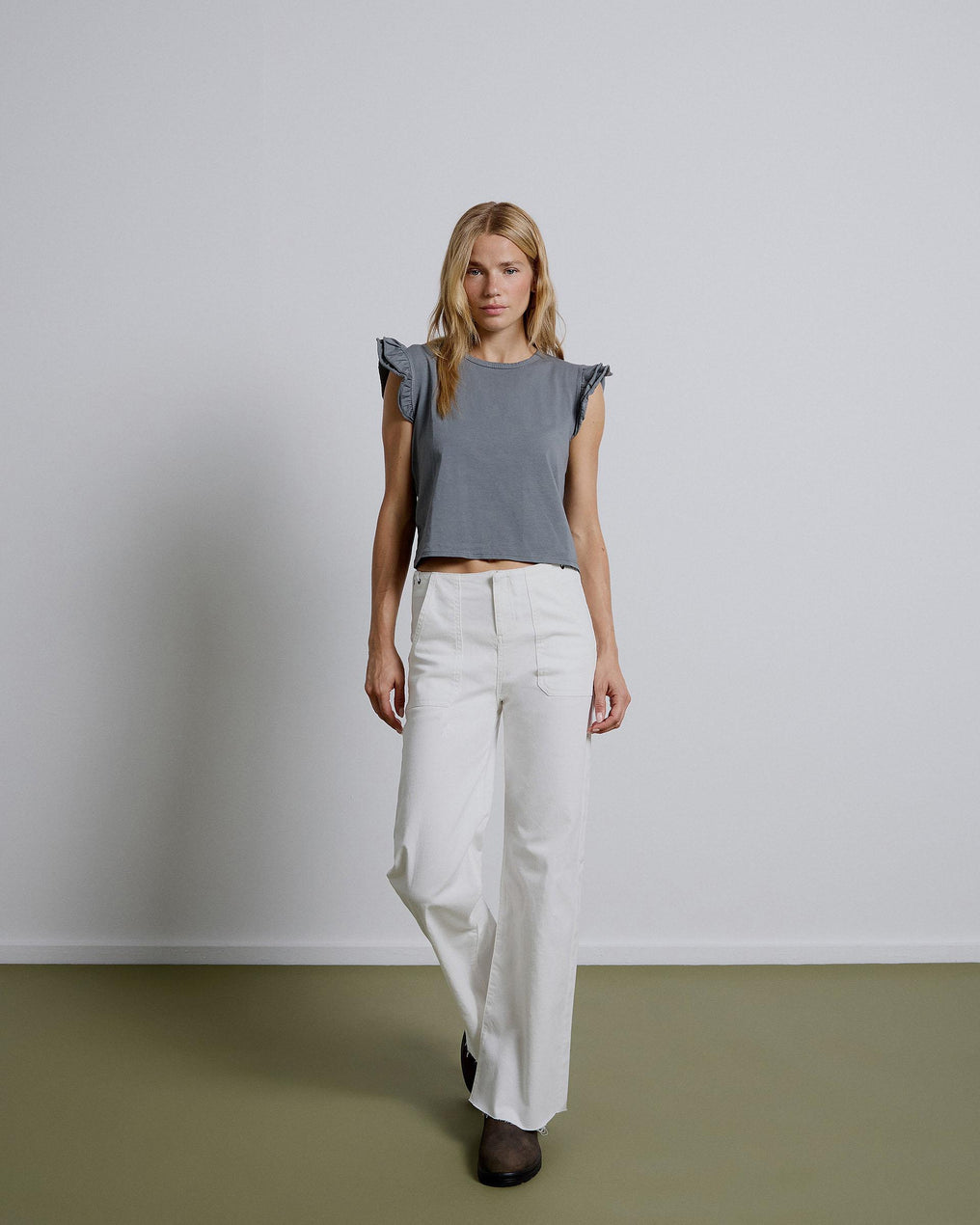 Worker Jeans Rope Stitching White