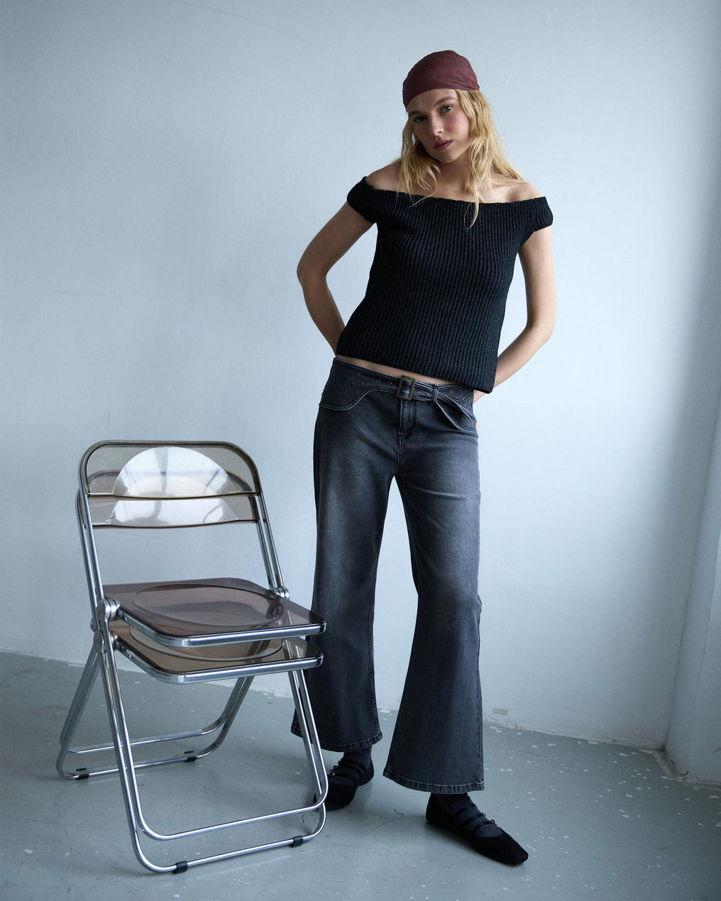 Top Punto Escote Bardot Lurex Antracita