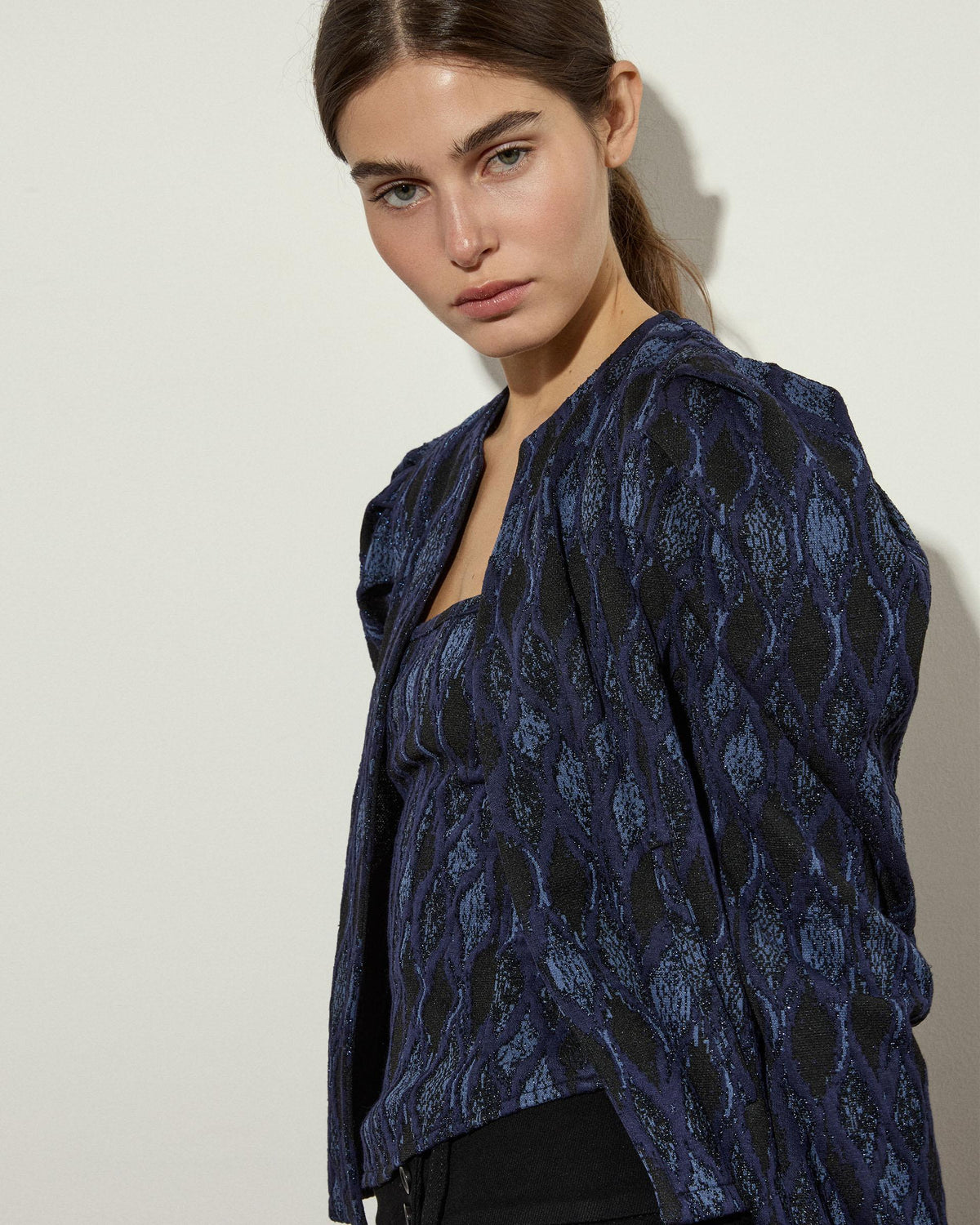 Chaqueta Manga Abullonada Lurex Azul Oscuro