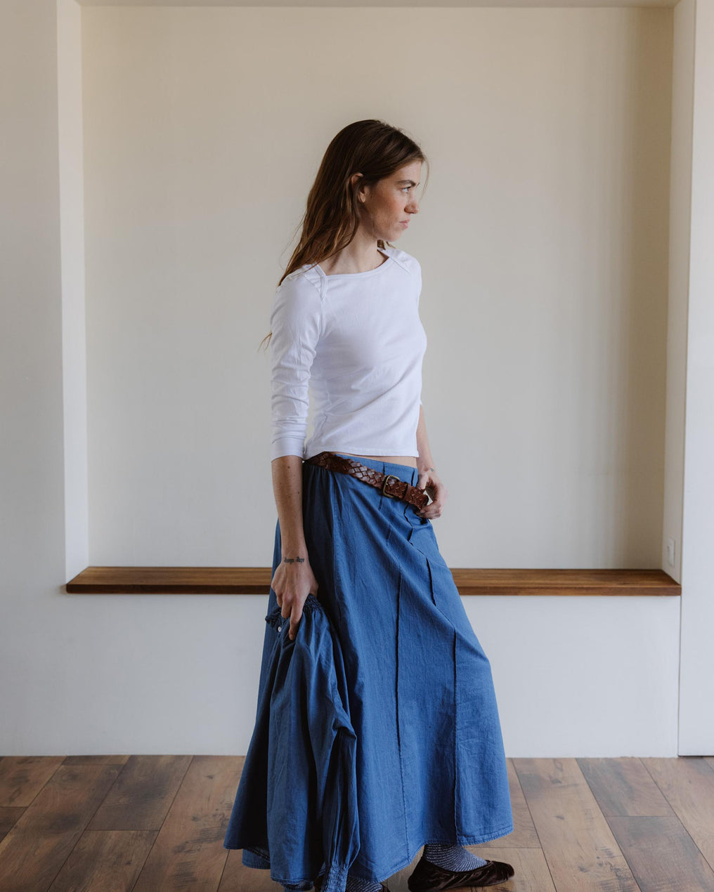 Falda Costuras Tipo Denim Azul Jeans