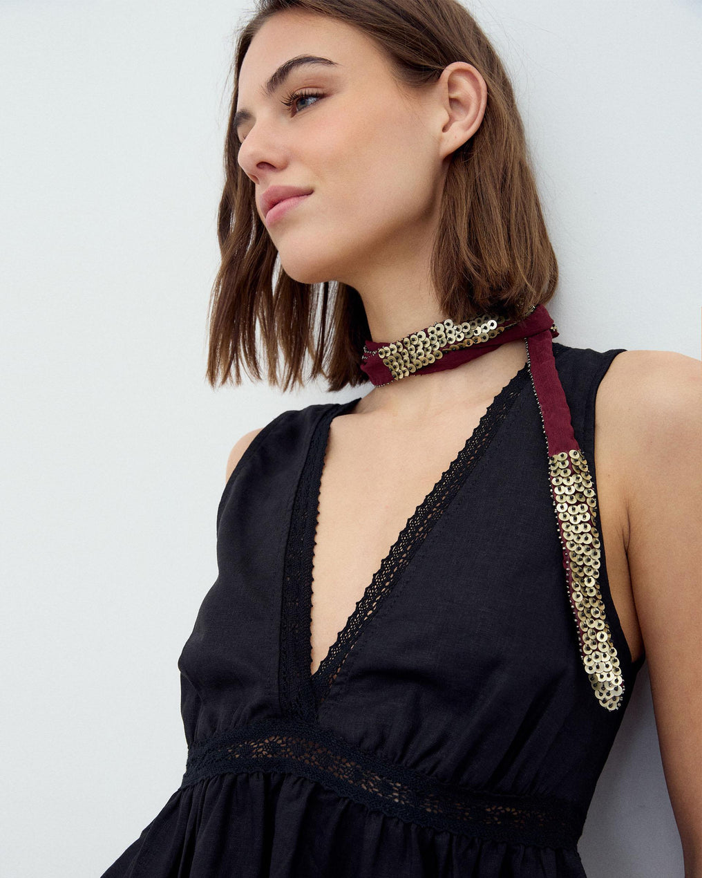 Collar Organza Lentejuelas Granate