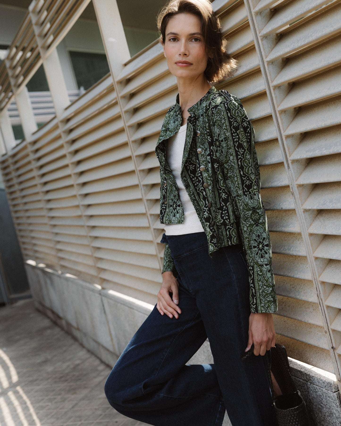 Veste Boutons Rabat Imprimé Vert