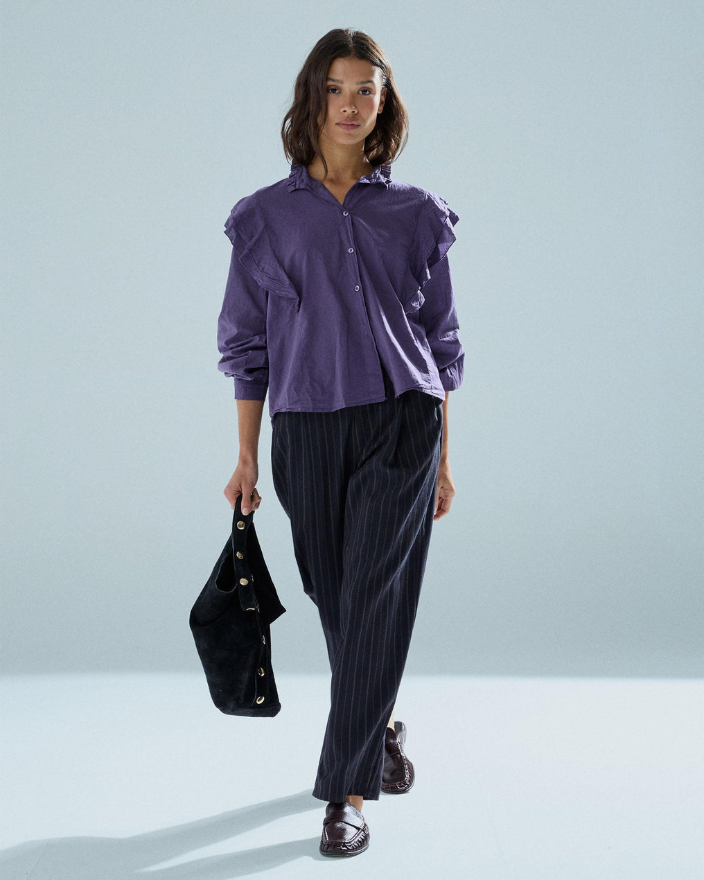 Blusa Volantes Hombros Morado
