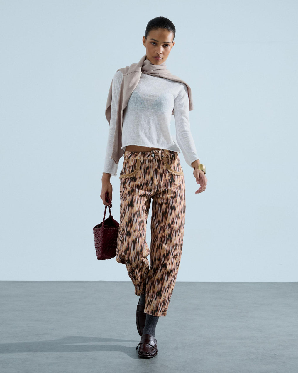 Jeans Estampado Bolsillos Desflecados Multicolor