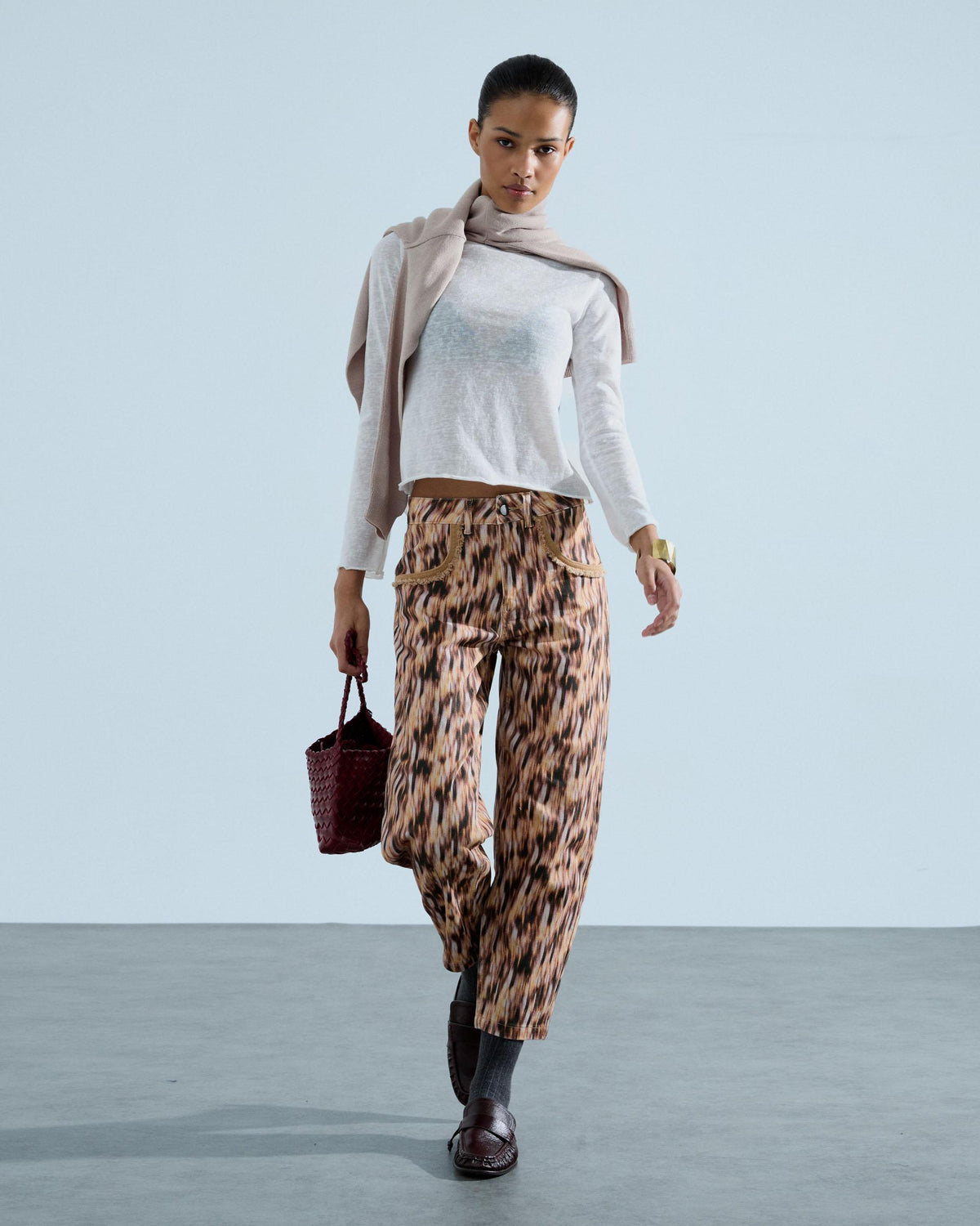 Jeans Estampado Bolsillos Desflecados Multicolor