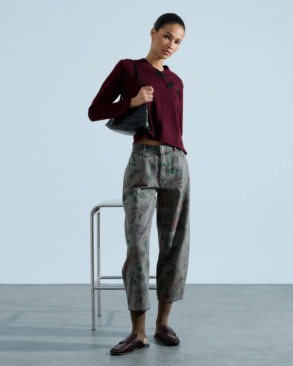 Jersey Cuello Mao Alamares Contraste Granate