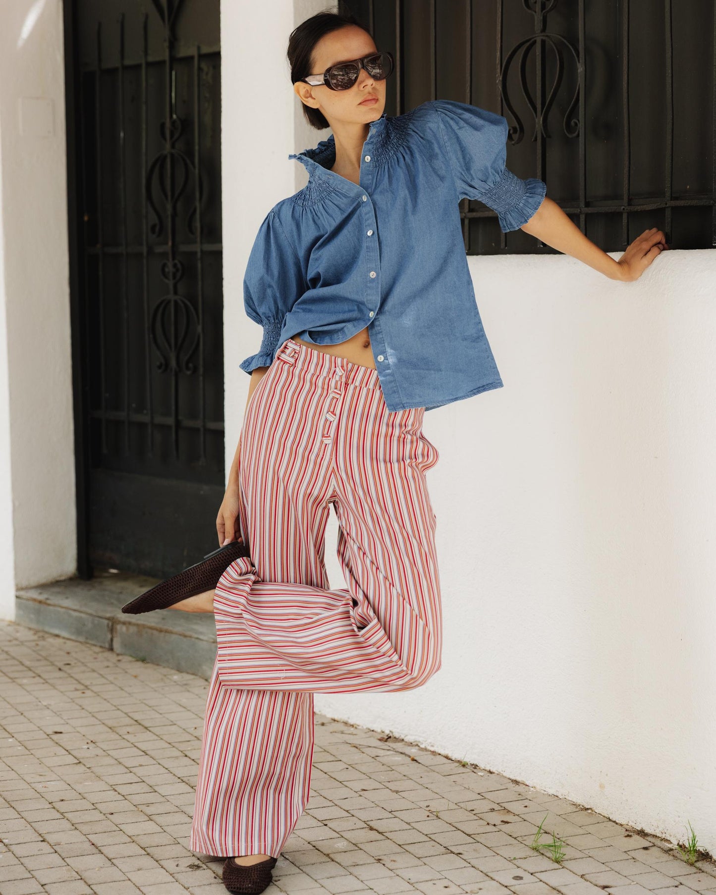 Pantalón Rayas Botones Multicolor