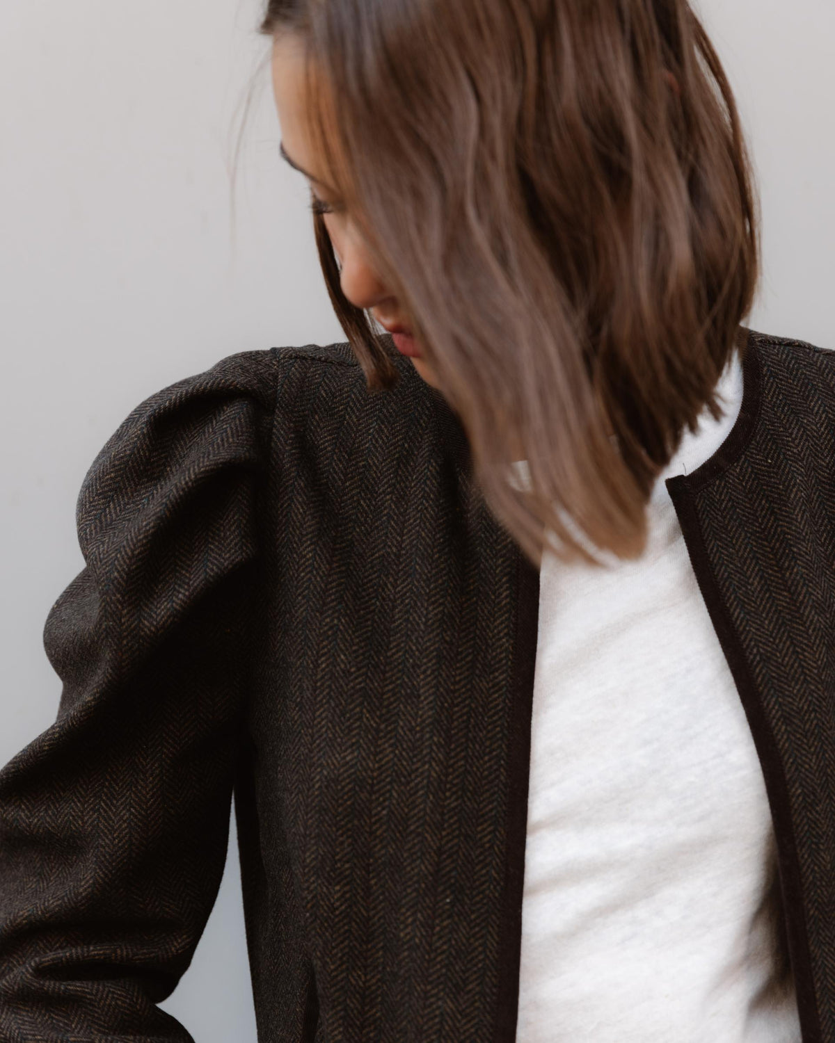 Chaqueta Manga Abullonada Espiga Marrón
