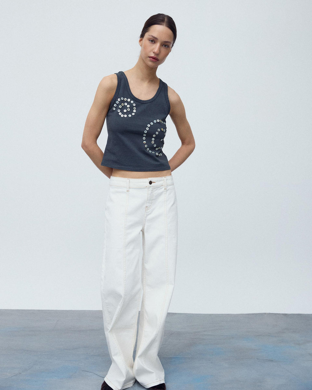 Jeans Costura Pespontos Branco