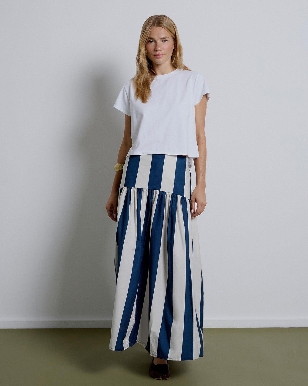 Long Skirt Yoke Dark Blue Stripes