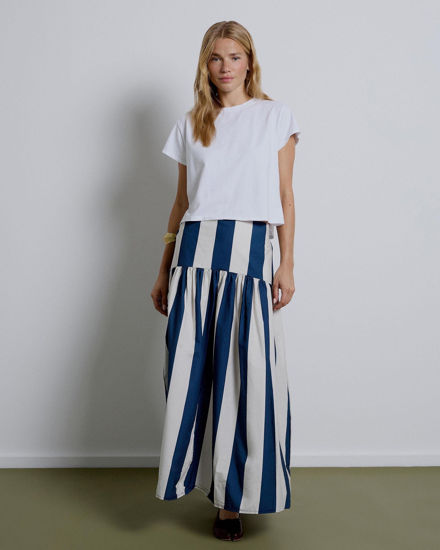 Long Skirt Yoke Dark Blue Stripes