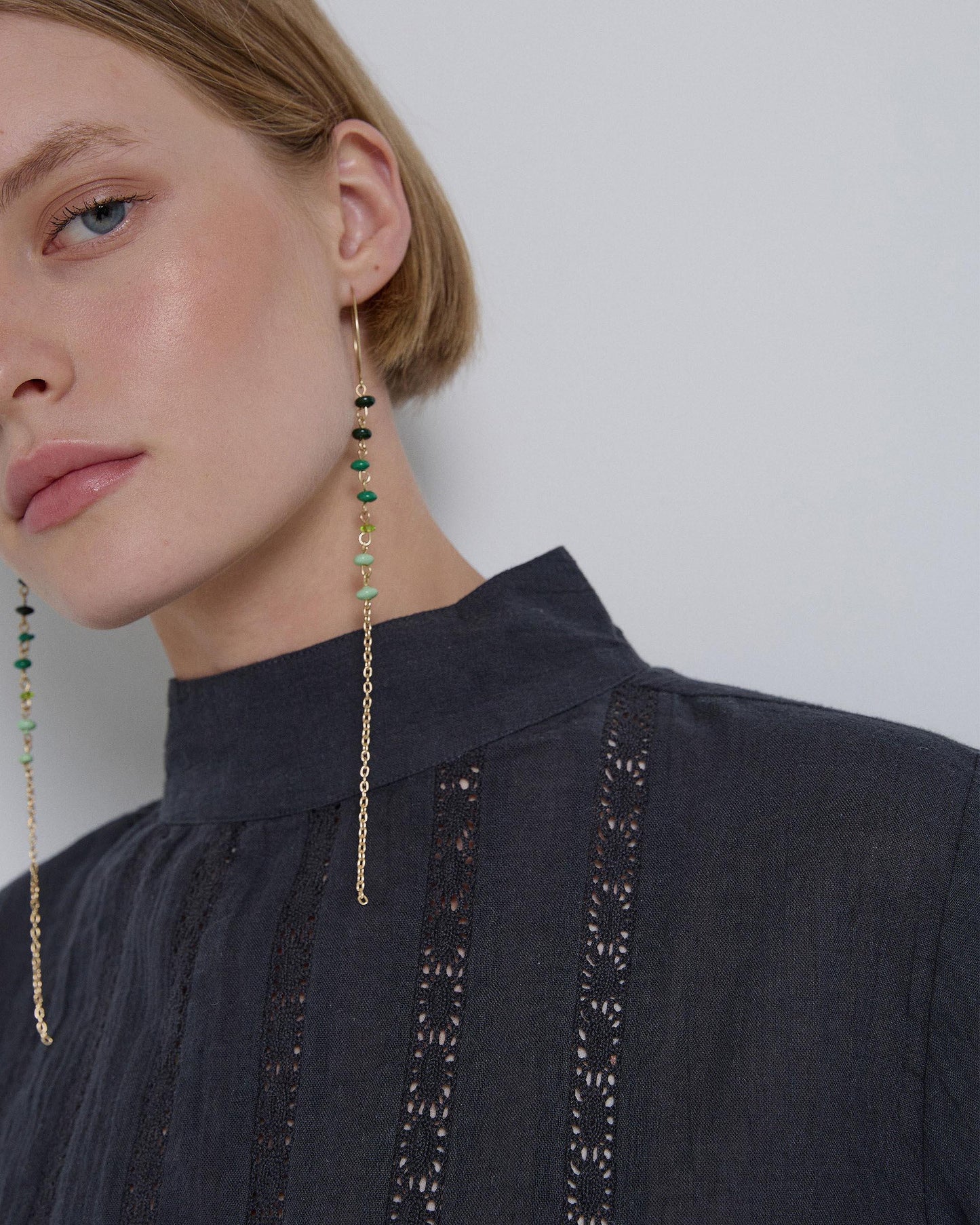 Green Ball Strip Hook Earrings