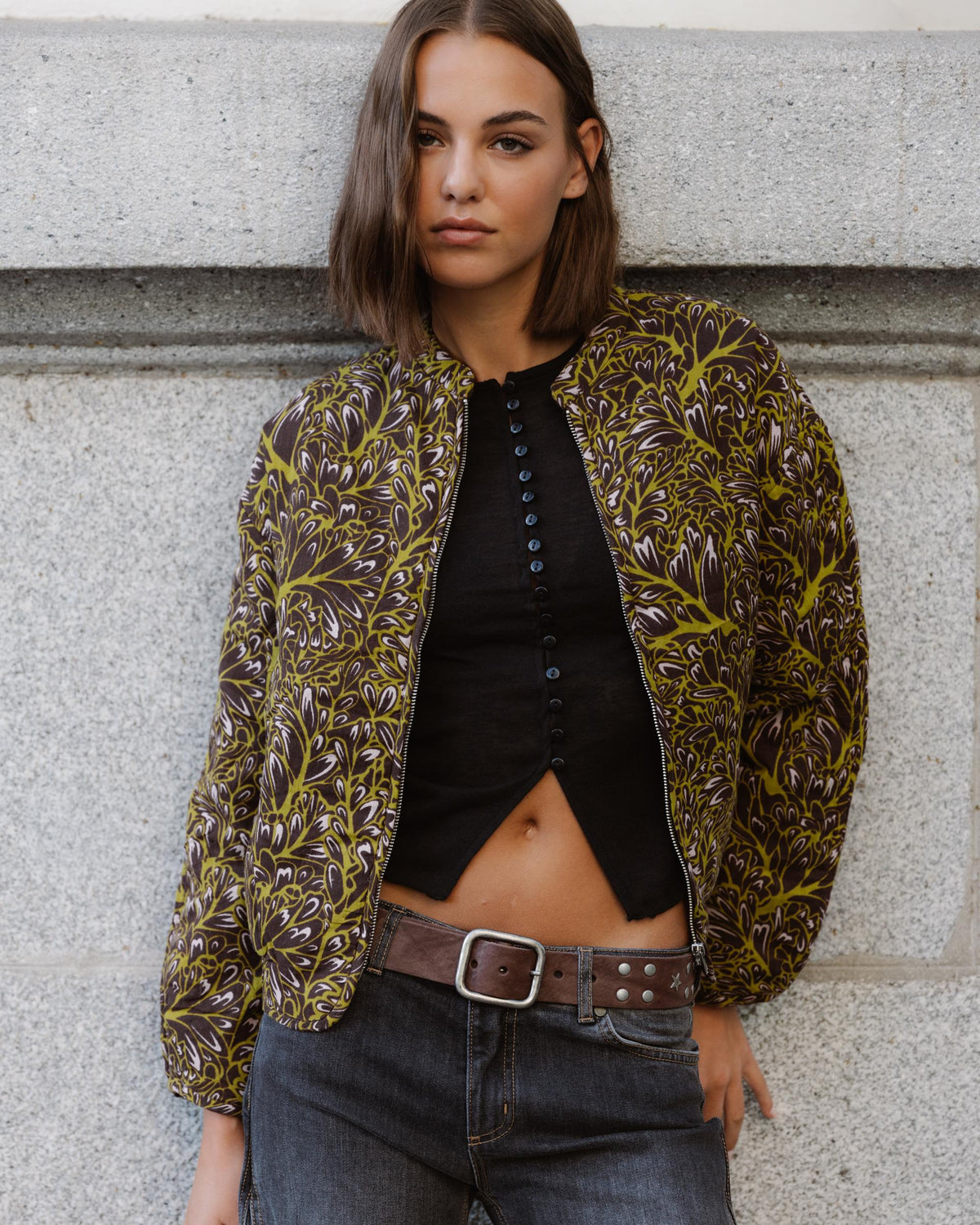 Chaqueta Bomber Estampado Marrón