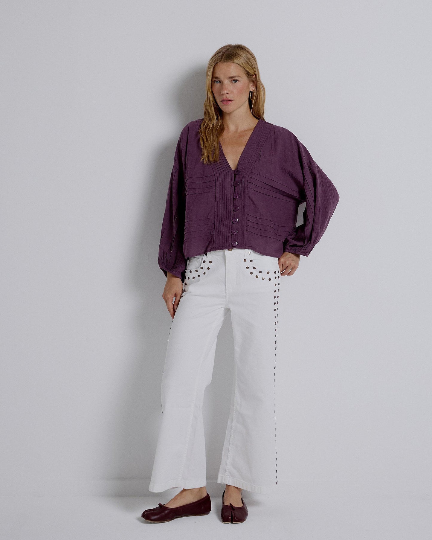 White Flat Studded Jeans