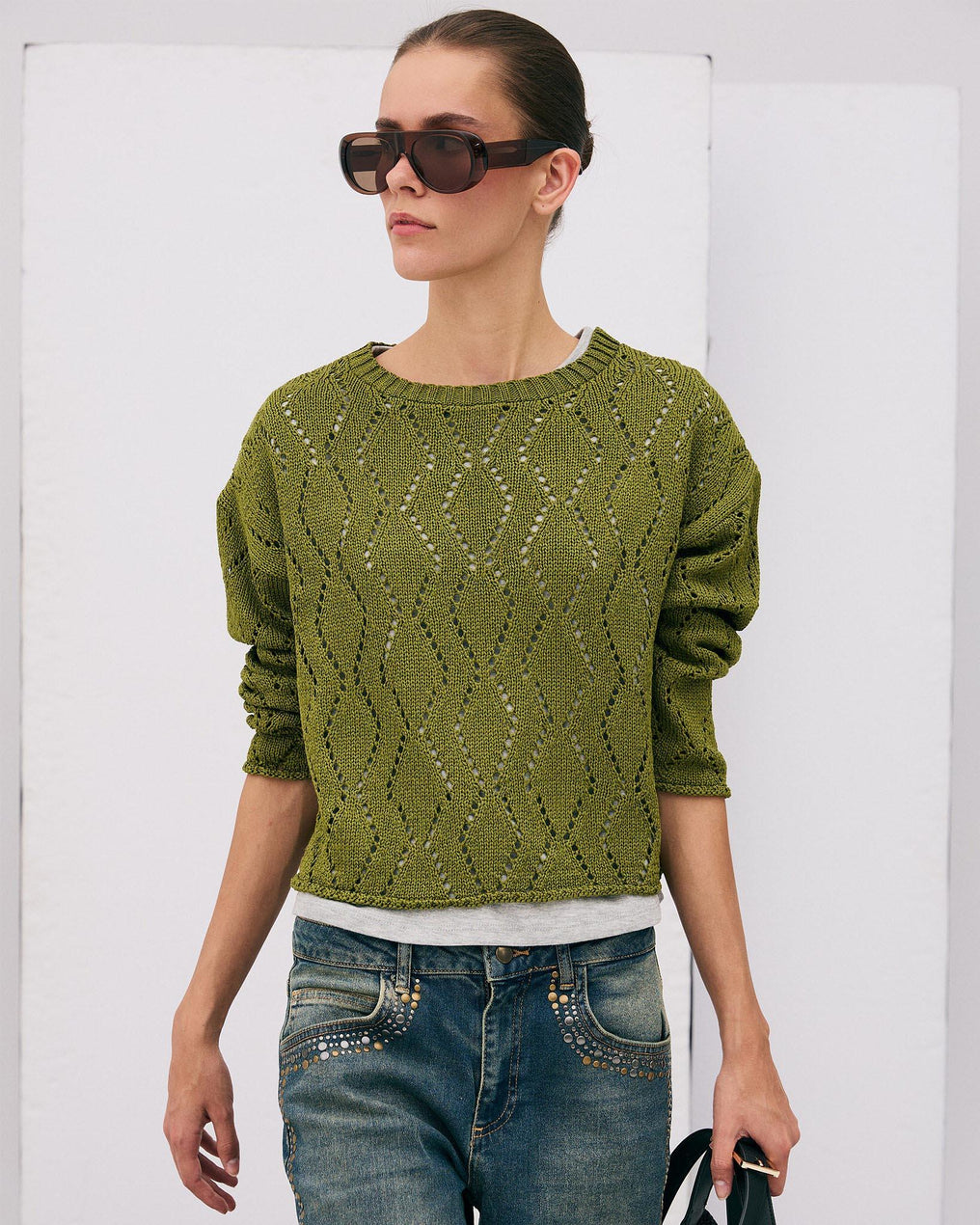 Green Diamond Die-Cut Sweater