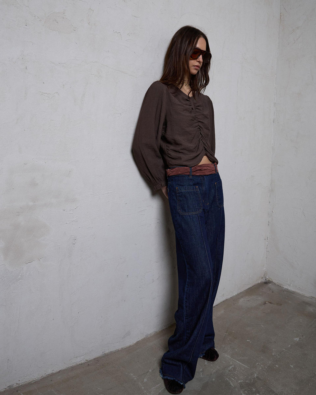 Blusa Fruncido Delantero Marrón