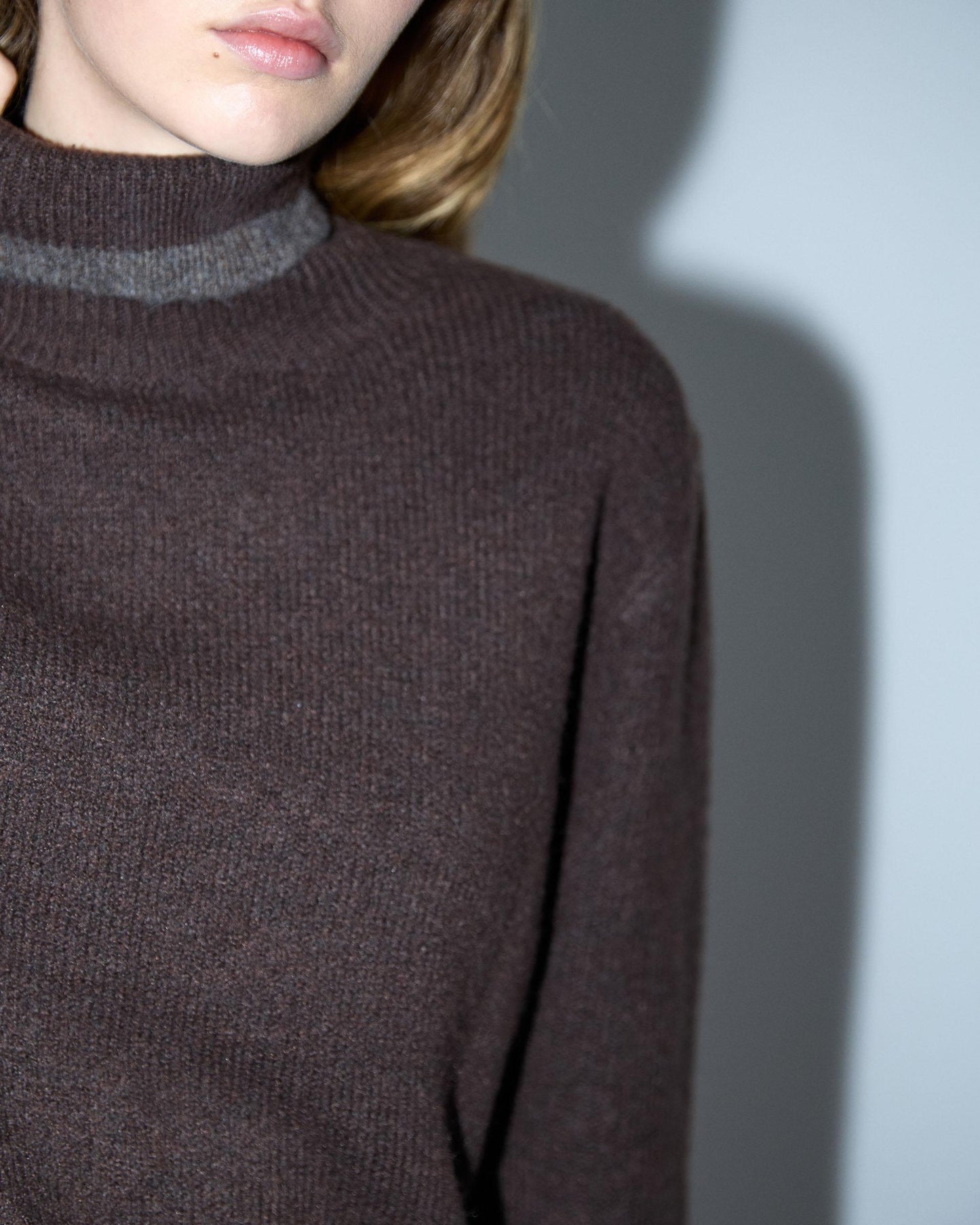 Brown Contrasting Turtleneck Sweater