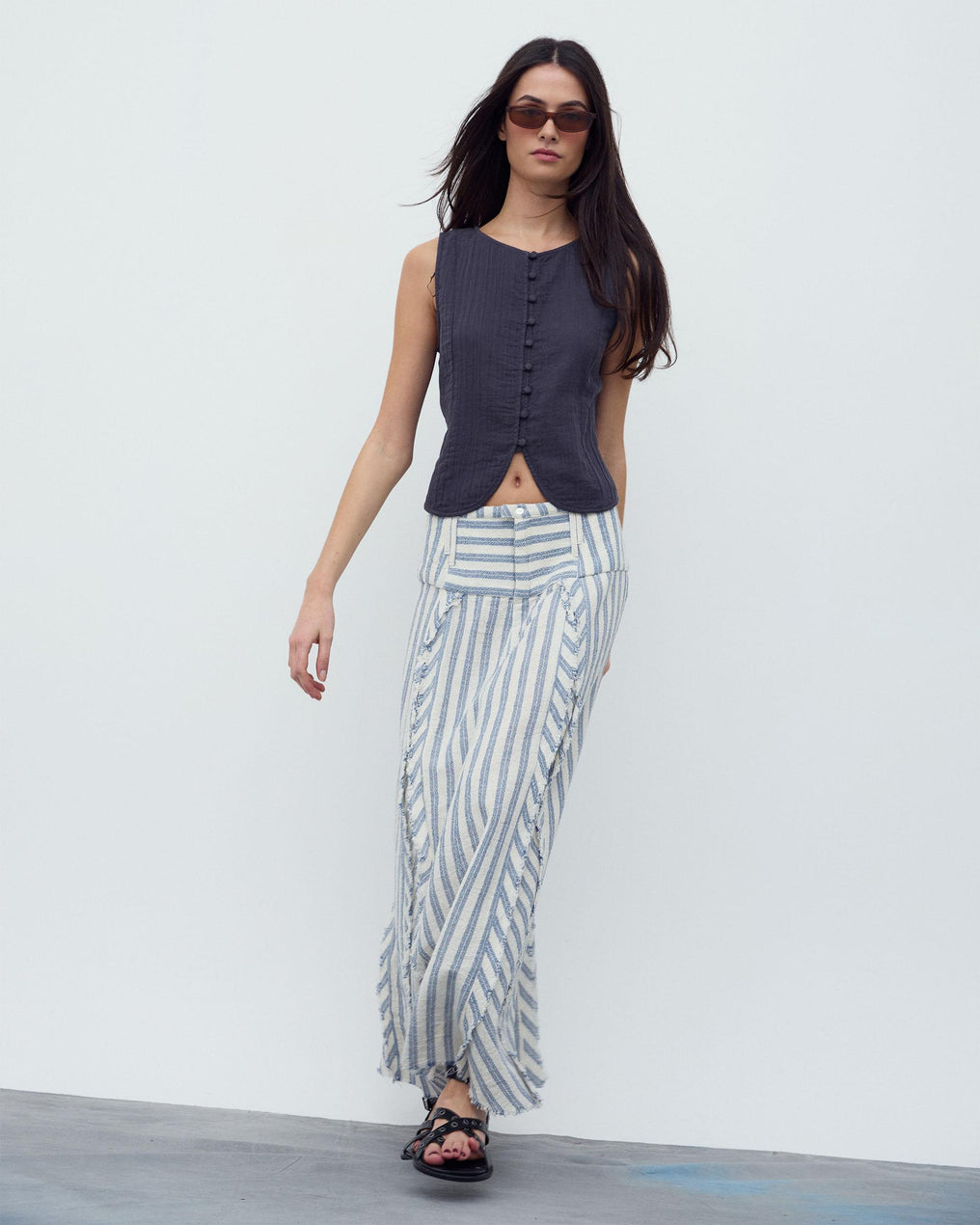 Falda Tejido Rustico Cinturilla Rayas Azul