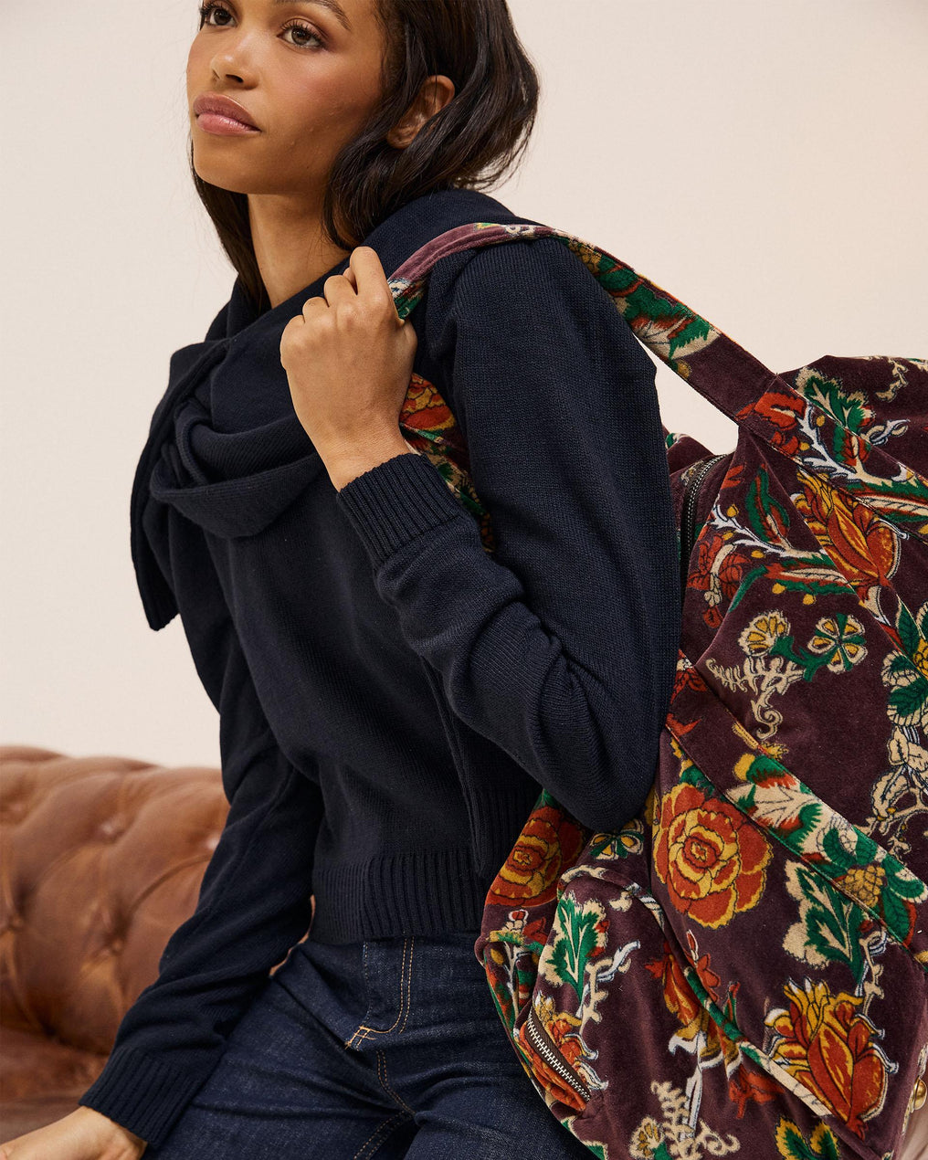 Bolsa De Viaje Terciopelo Estampado Marrón