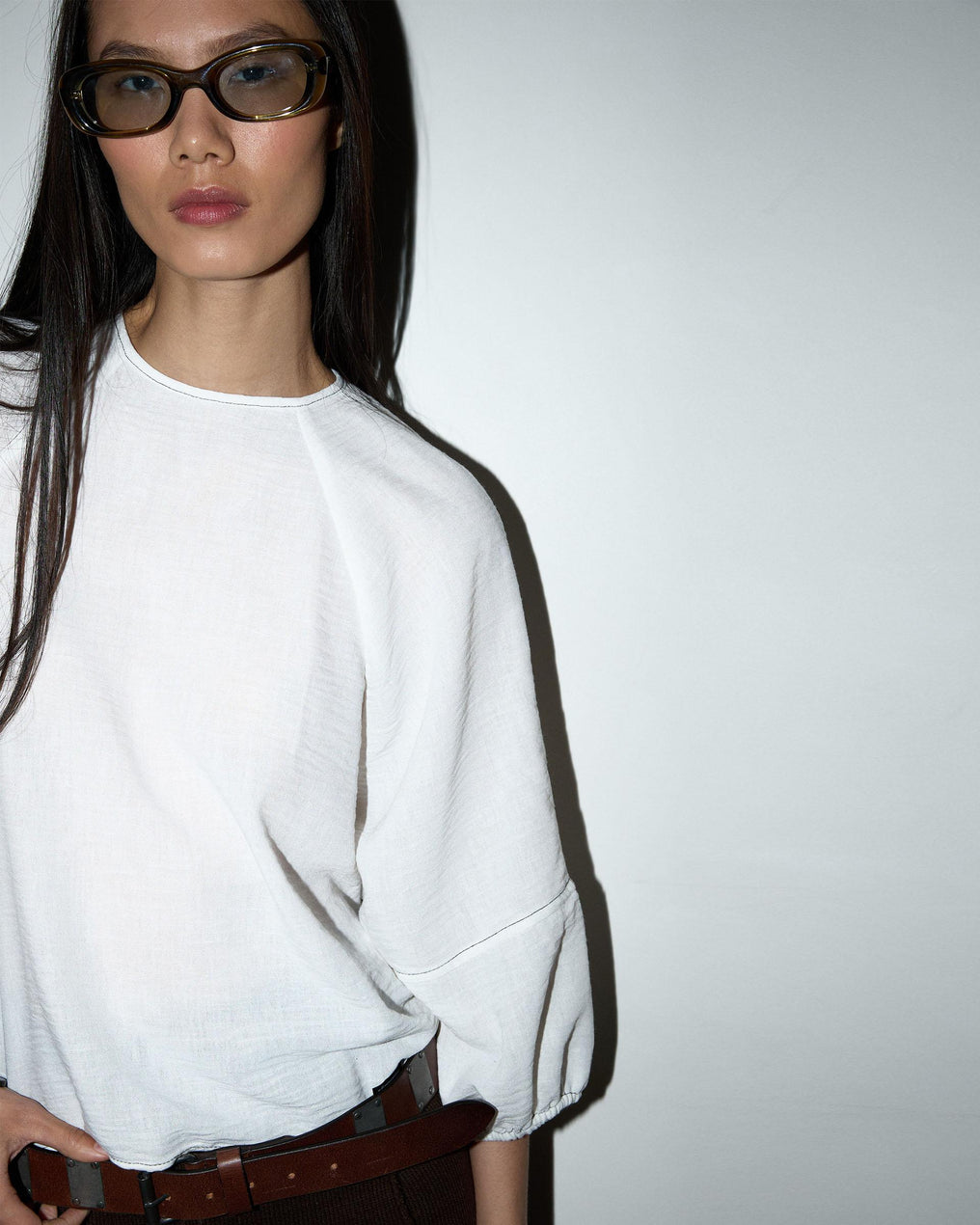 White Blouse with Low Back and Seams