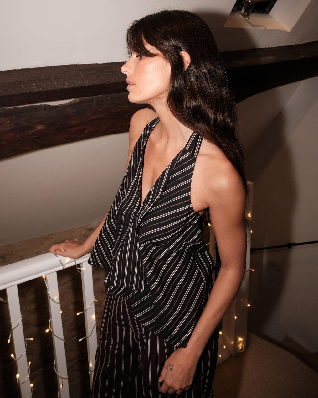 Black Striped Print Top