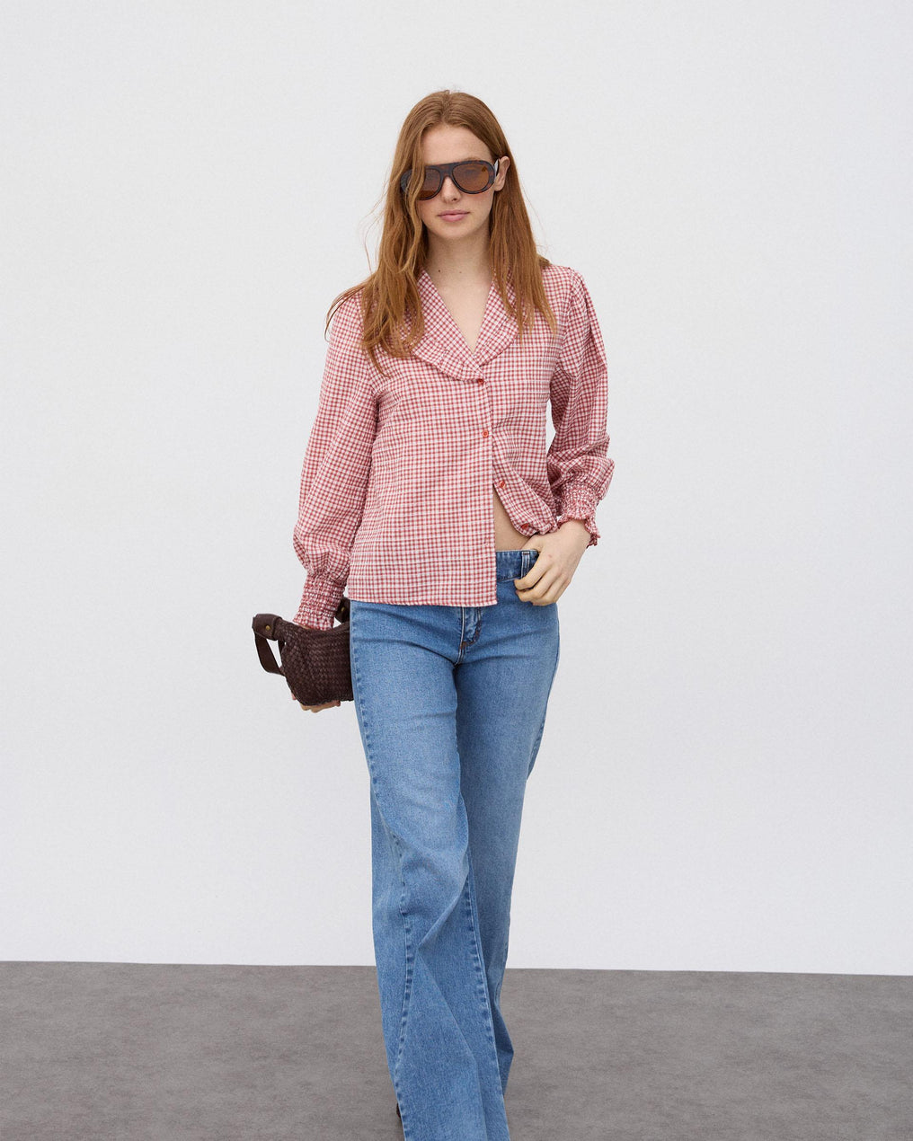 Blusa Folho Gola Vichy Tijolo