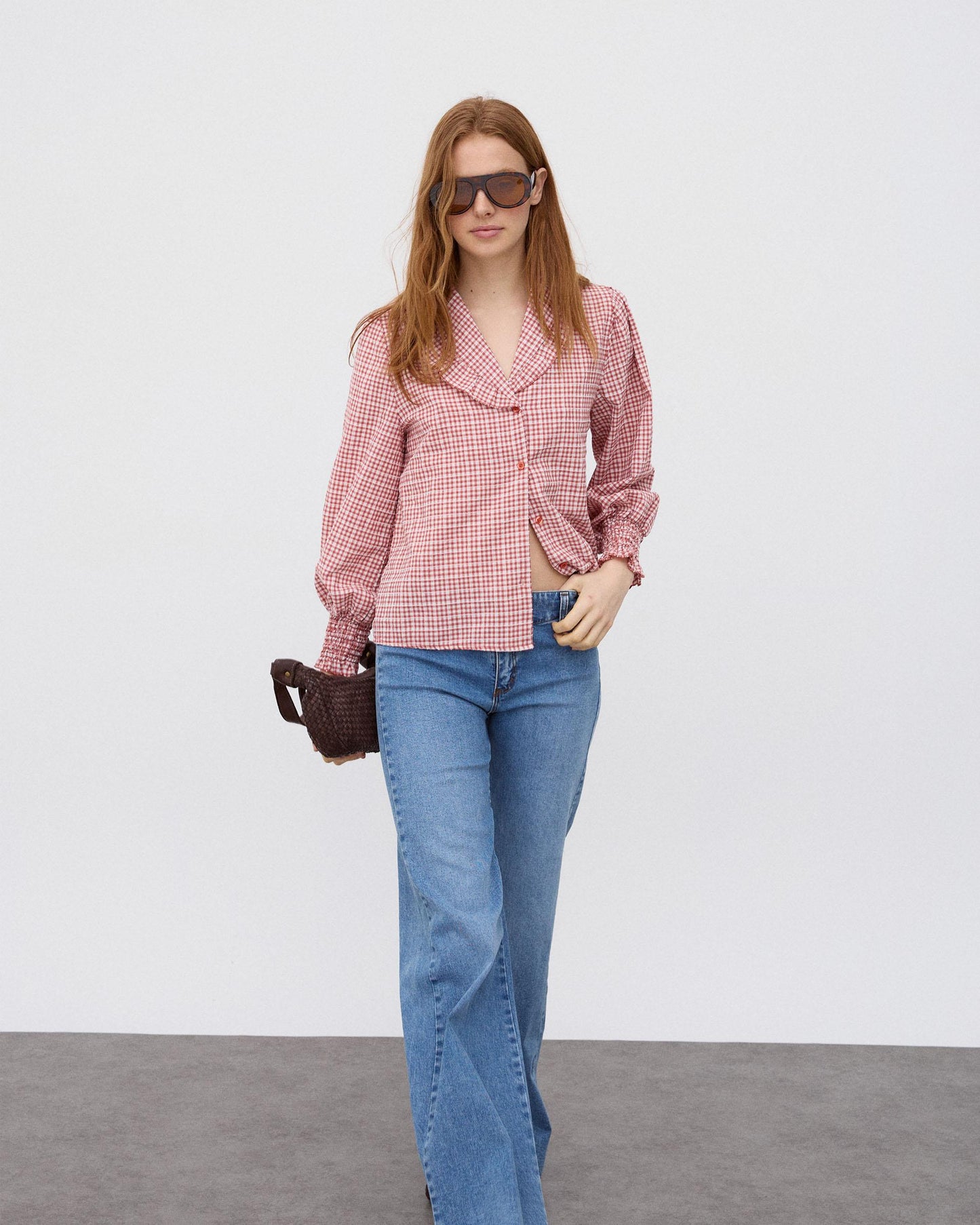 Blusa Folho Gola Vichy Tijolo