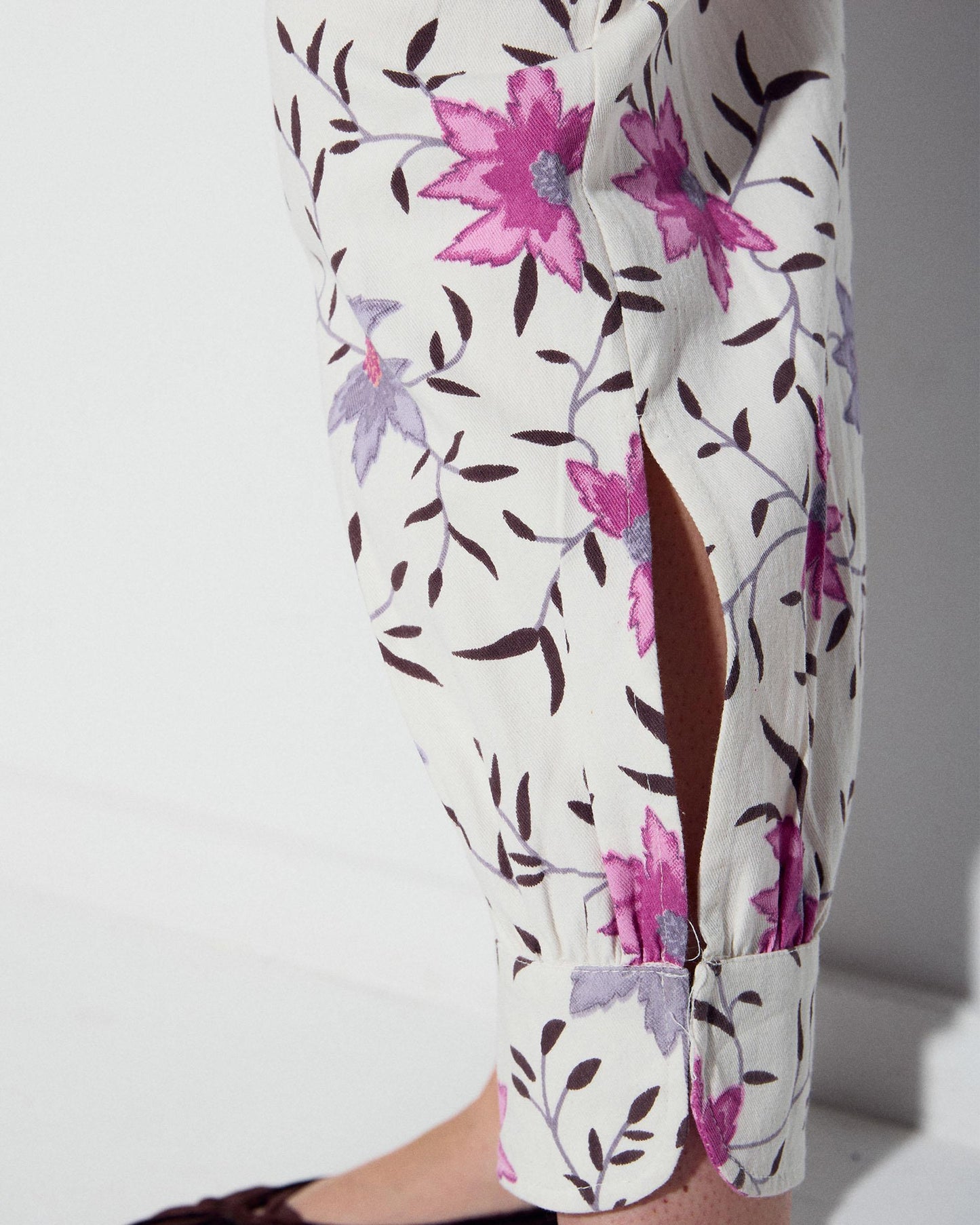 White Floral Print Harem Pants