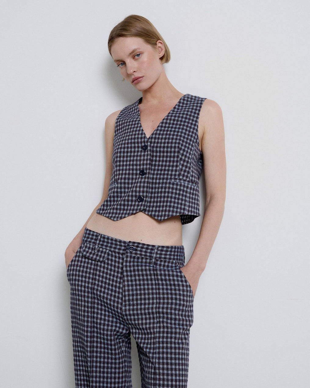 Chaleco Sastre Cuadros Azul