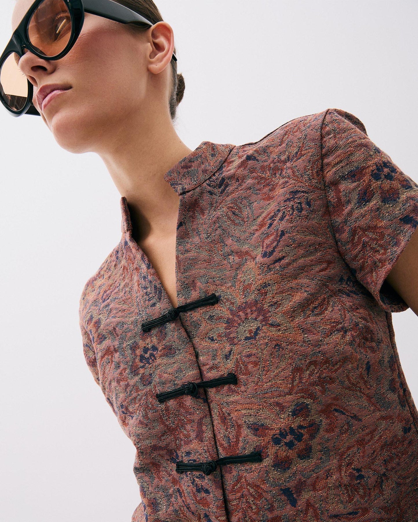 Top Jacquard Estampado Floral Teja