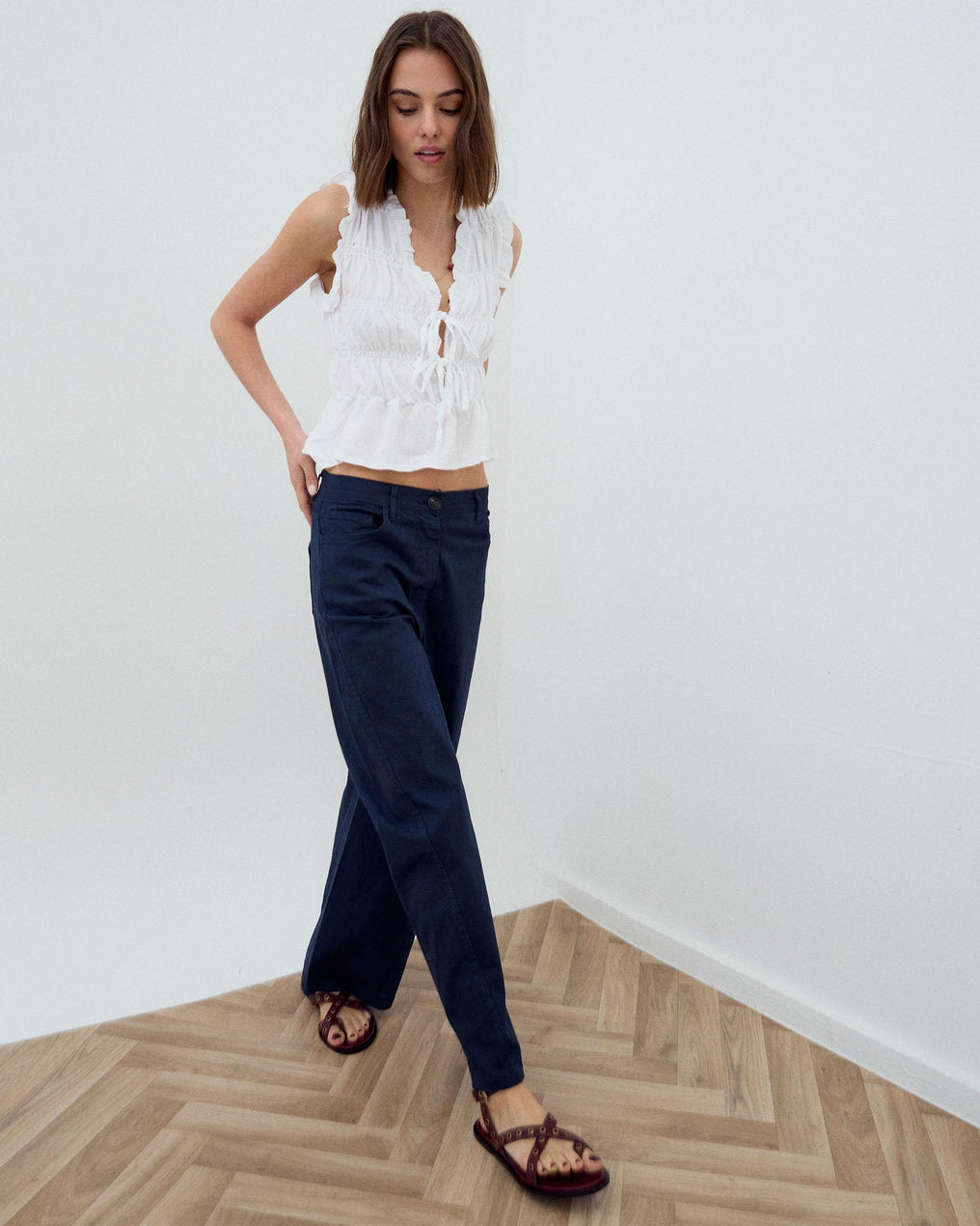 Jeans Costura Diagonal Azul