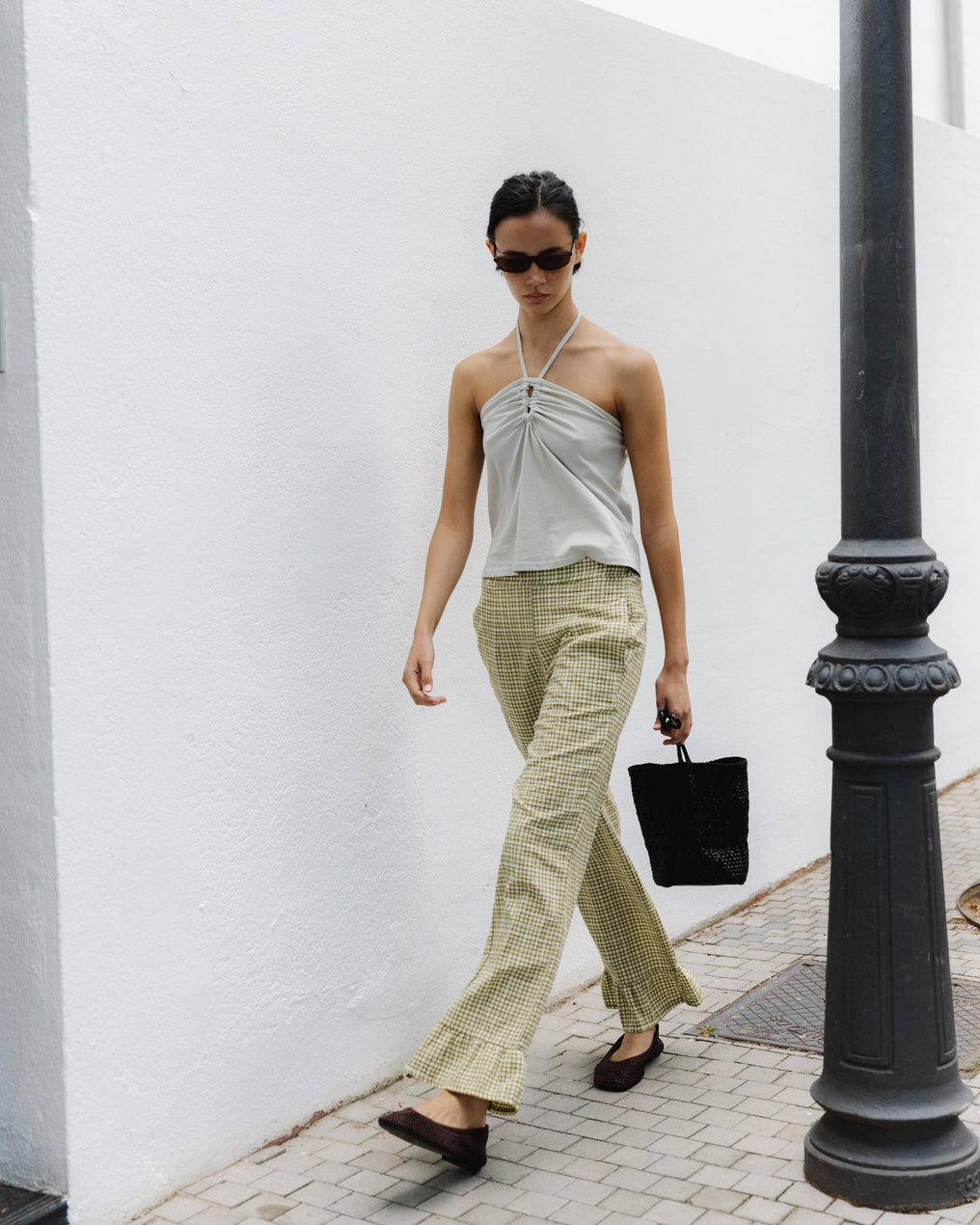 Pantalón Cuadros Volante Bajo Verde