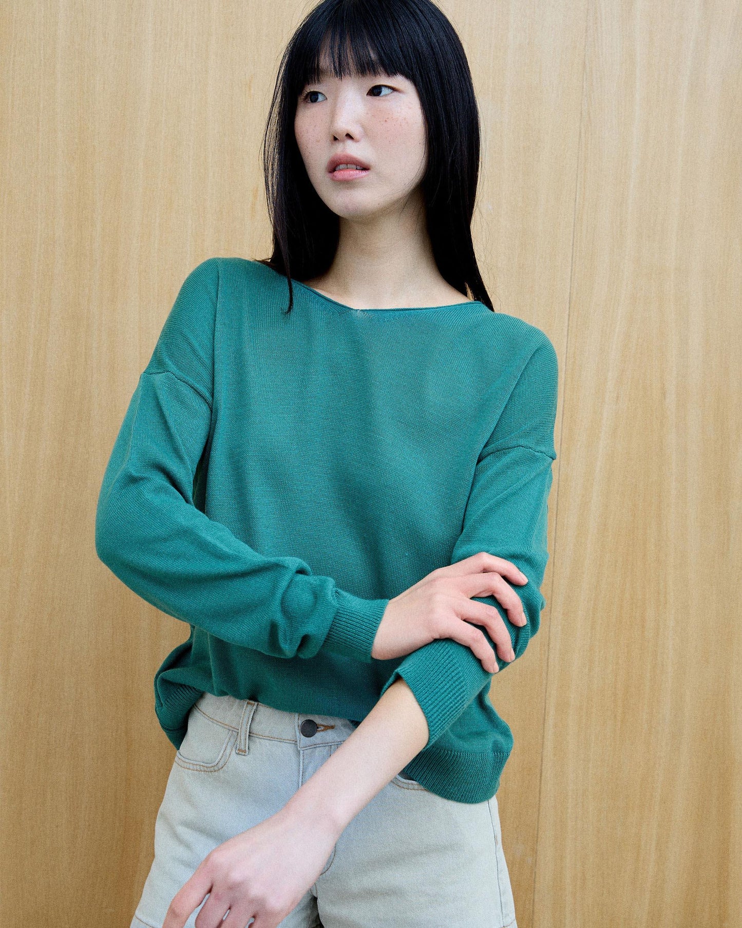 Jersey Cuello Pico Punto Fino Petróleo