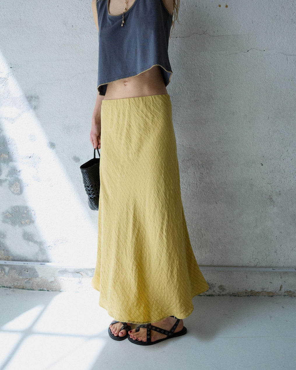 Yellow Striped Flowy Skirt