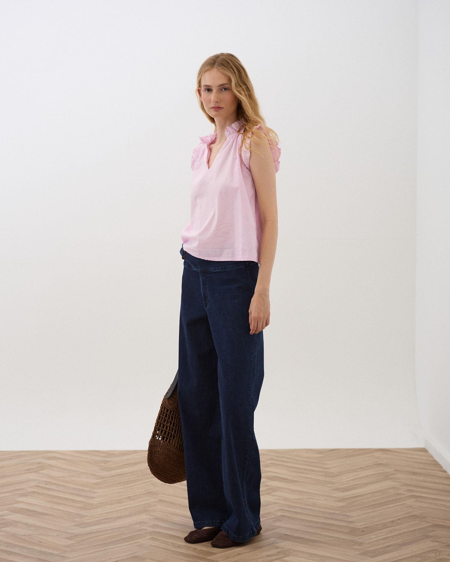 Jeans Ceinture Boucle Latéral Bleu Foncé