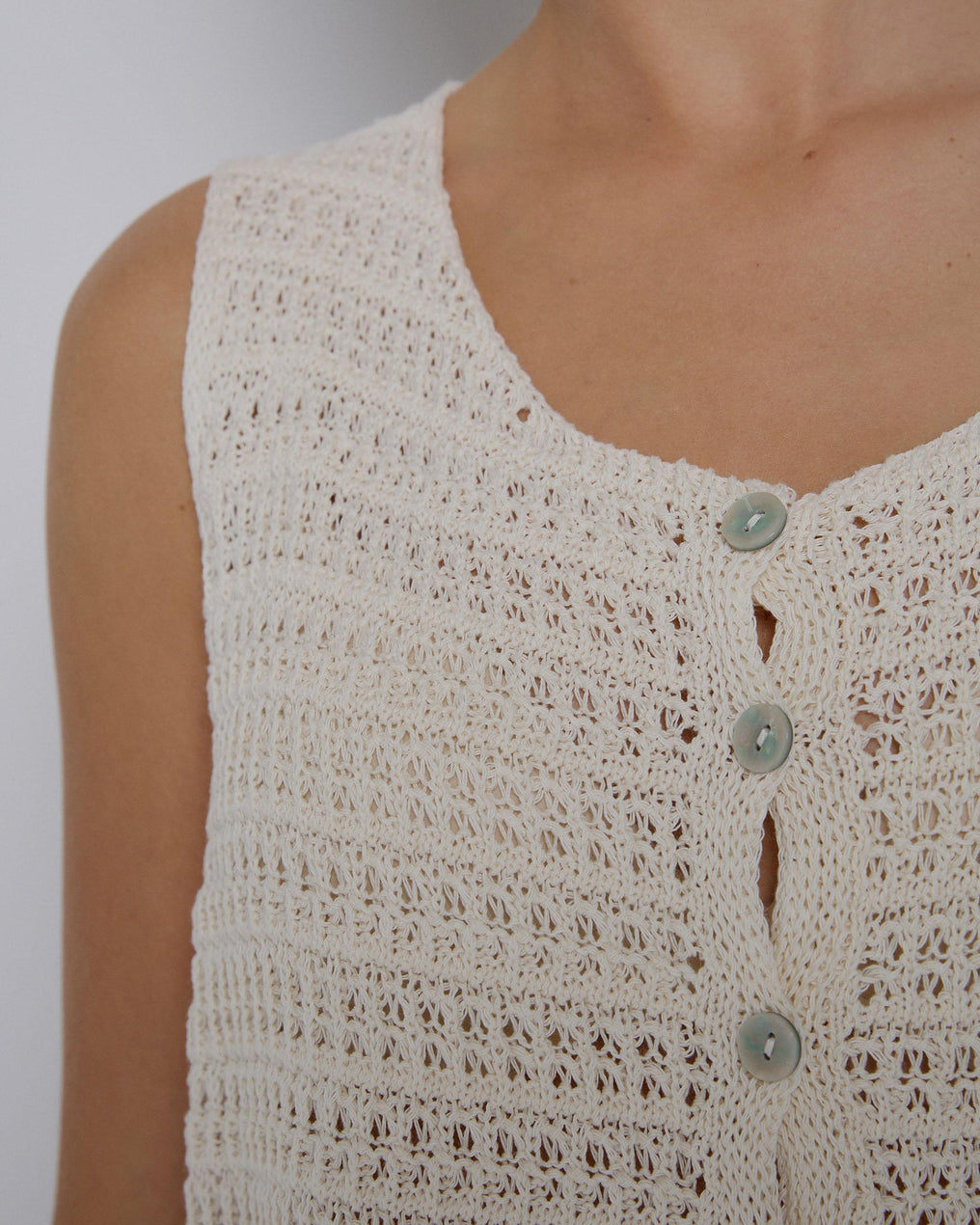 Beige Openwork Button Vest