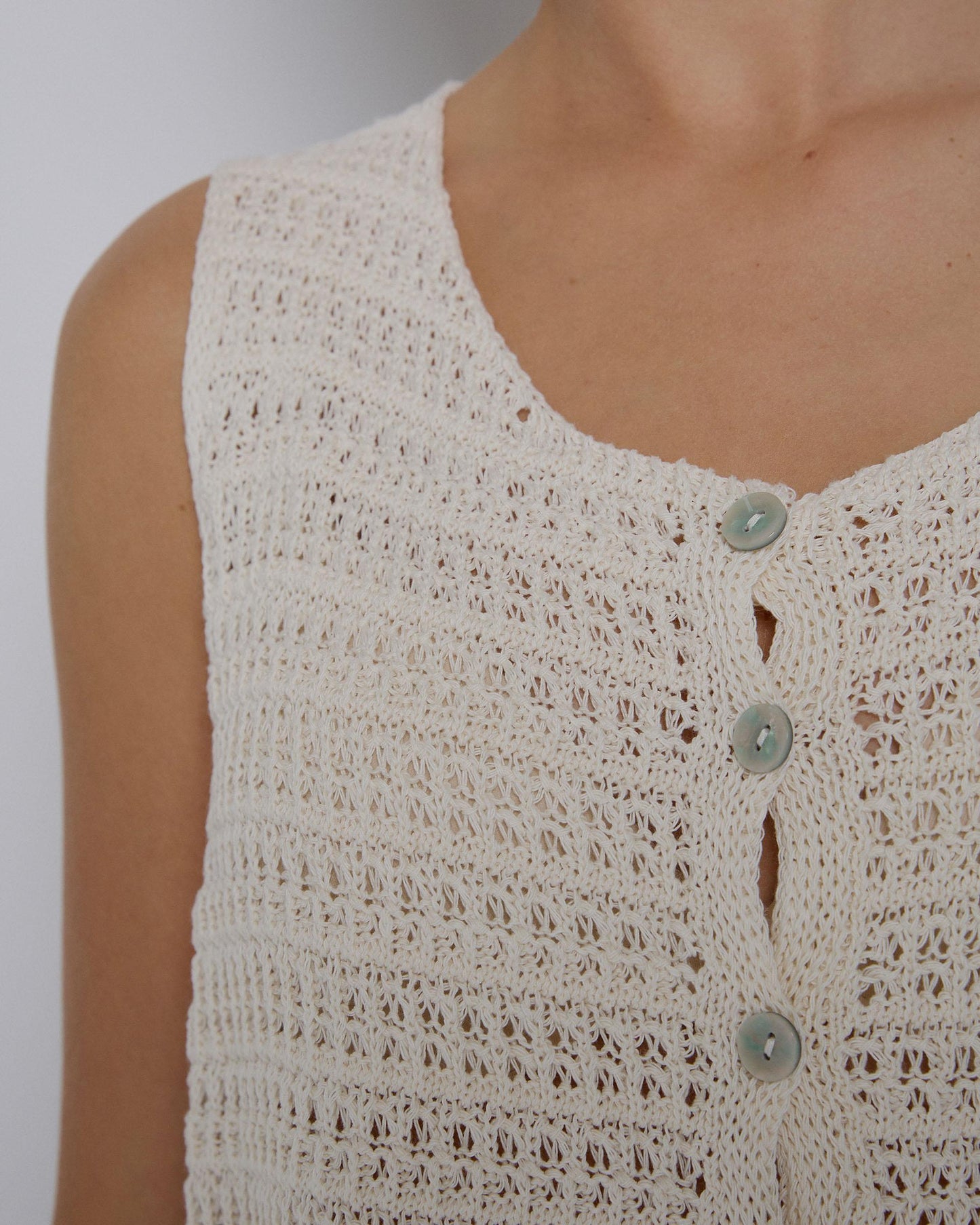Beige Openwork Button Vest