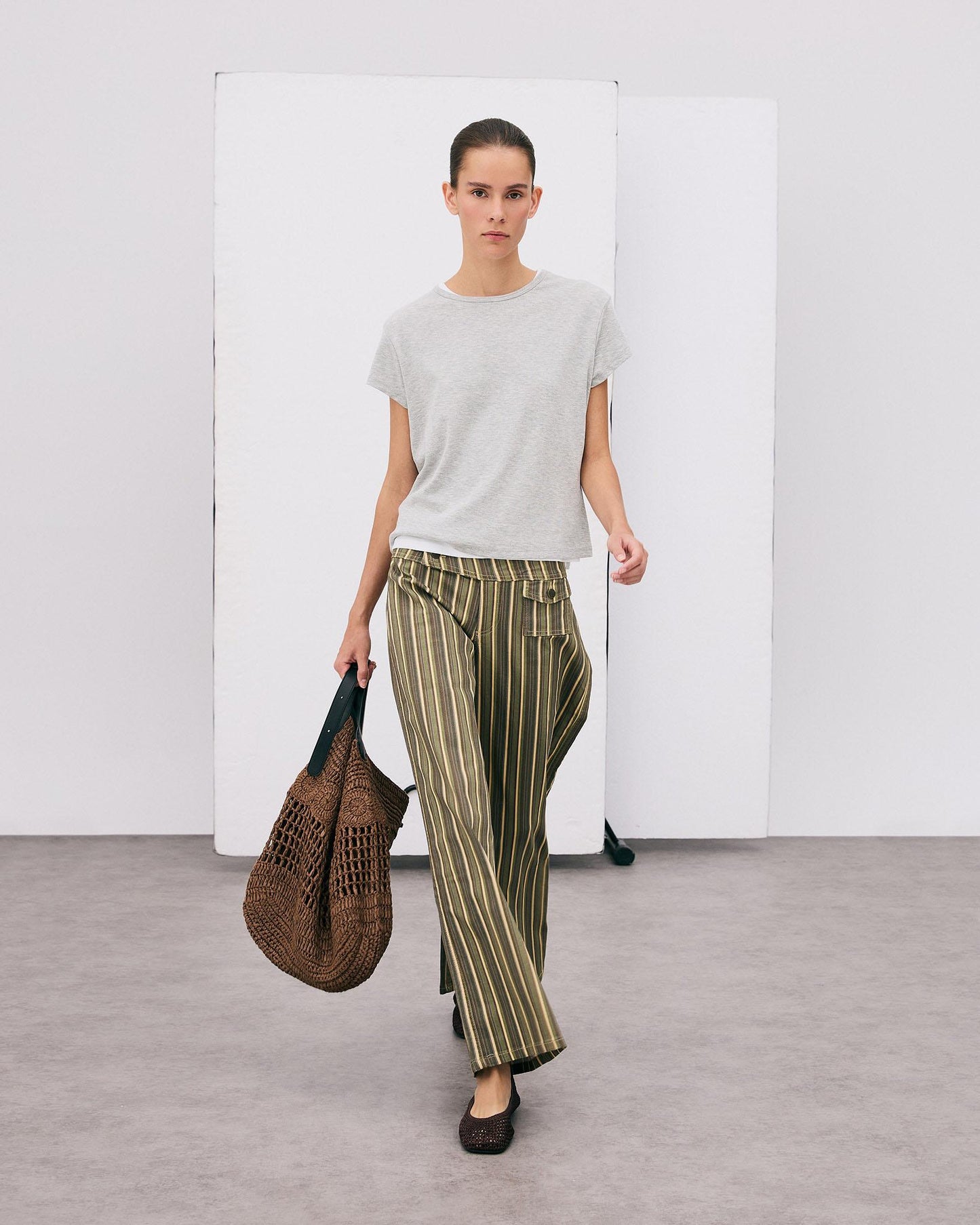 Triple Waistband Pocket Striped Green Jeans
