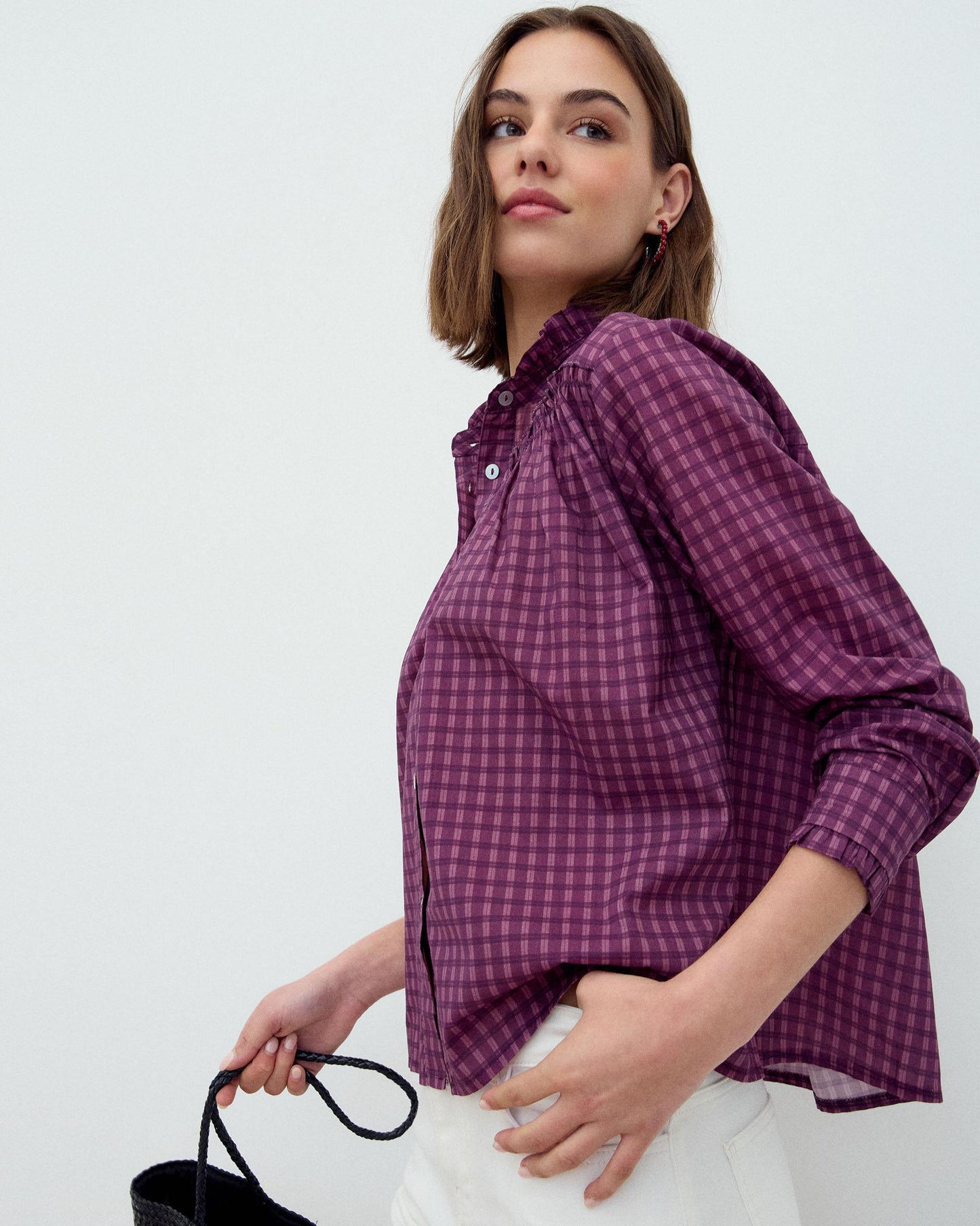 Purple Plaid Yoke Blouse
